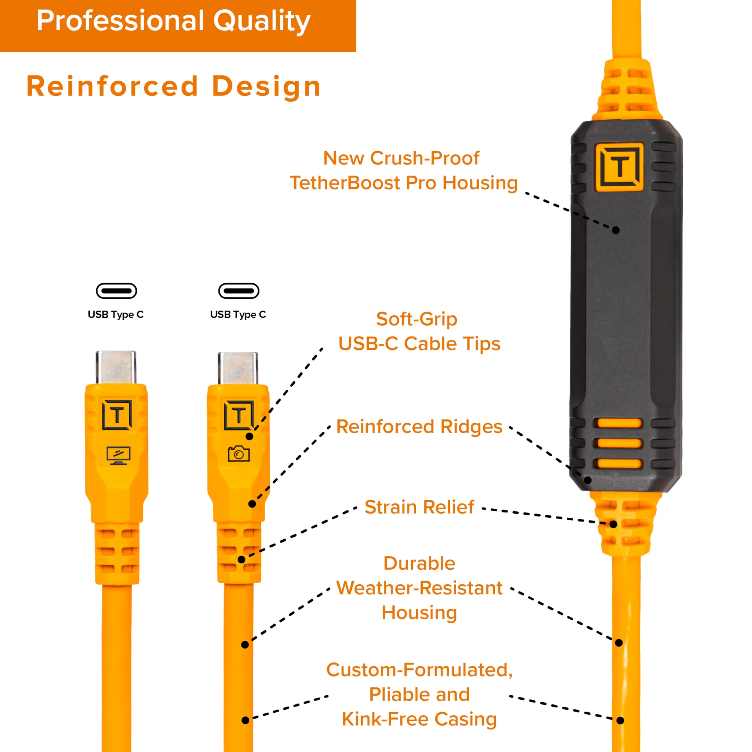 Tether Tools TetherPro USB-C Optima 10G diritta arancio 9,4m
