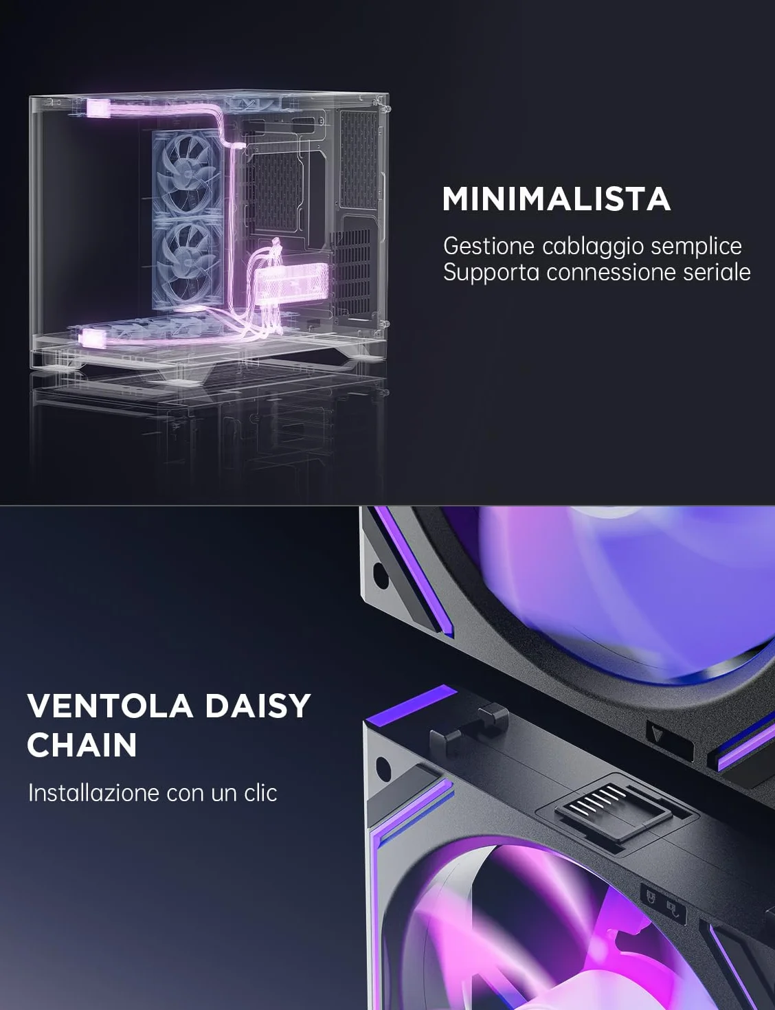 AsiaHorse Dawn Pro RGB 3 ventole per pc, 120 mm, reverse, daisy chain, Infinity Mirror, HDB, 71 CFM, 1850 r/min, 2,6 mm H2O, cavo PWN 4 poli e cavo ARGB 5V 3 poli, per Asus Aura, ASRock, Gigabyte