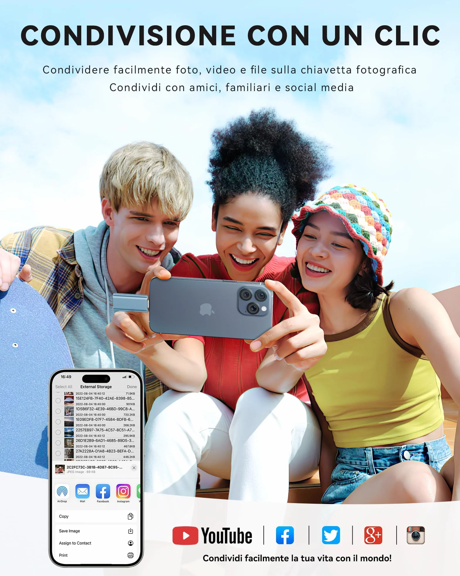 ROSPE Chiavetta USB 256GB per iPhone Certificata MFi – Memoria Esterna Lightning USB 3.0