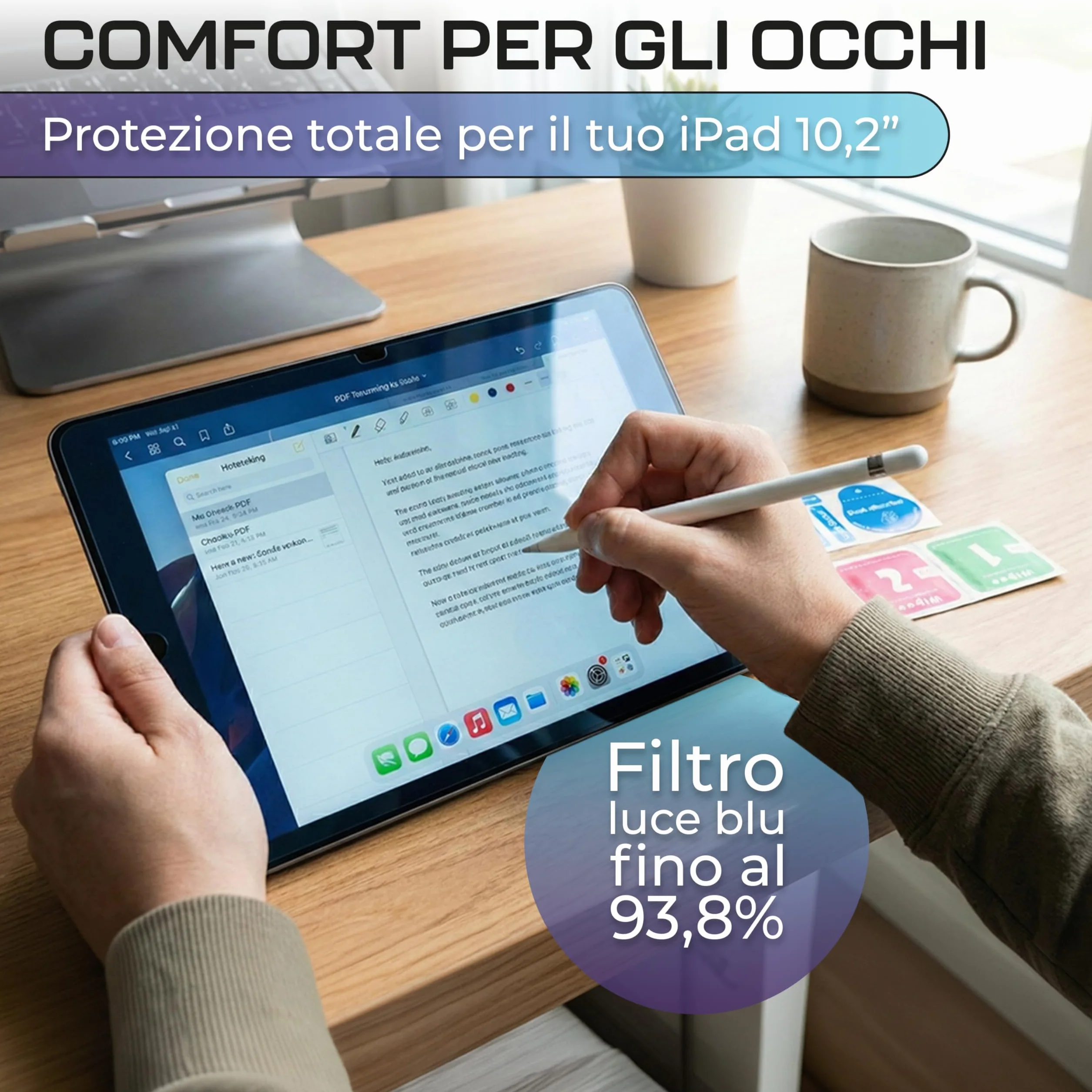 Pellicola Vetro Temperato Anti Luce Blu per iPad 10,2 Pollici 9° Generazione 2021, 2 Pezzi