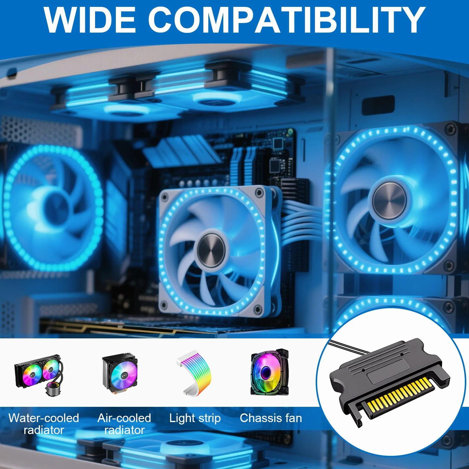 argb Controller con telecomando, controller da 5 V a 3 pin, alimentato da SATA, 14 chiavi per effetti di illuminazione RGB, adatto per ventole e strisce luminose, con cavo splitter da 1 a 3