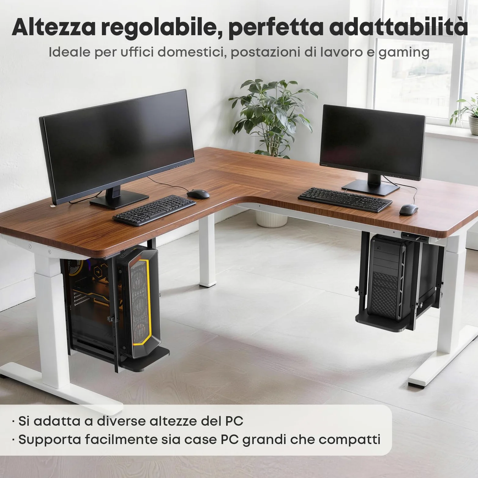 Supporto PC sotto scrivania, resistente e regolabile in altezza – Supporto per case PC, salvaspazio, capacità max 30 kg, Nero