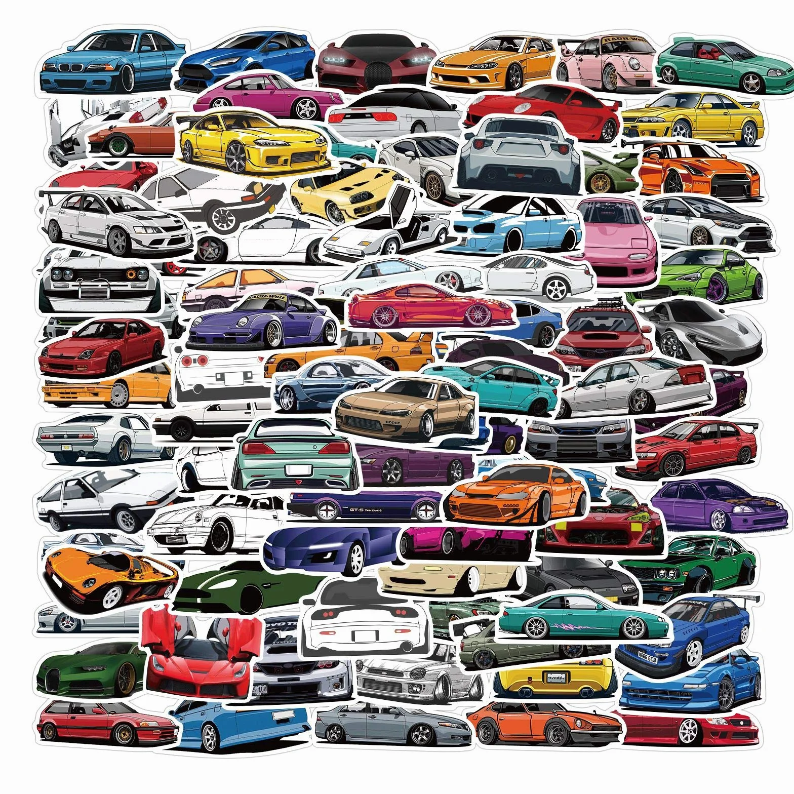 100 pezzi Macchina JDM Adesivi in vinile carino per bottiglia d'acqua, laptop, telefono, bagagli, adesivi per skateboard per adulti adolescenti ragazze bambini