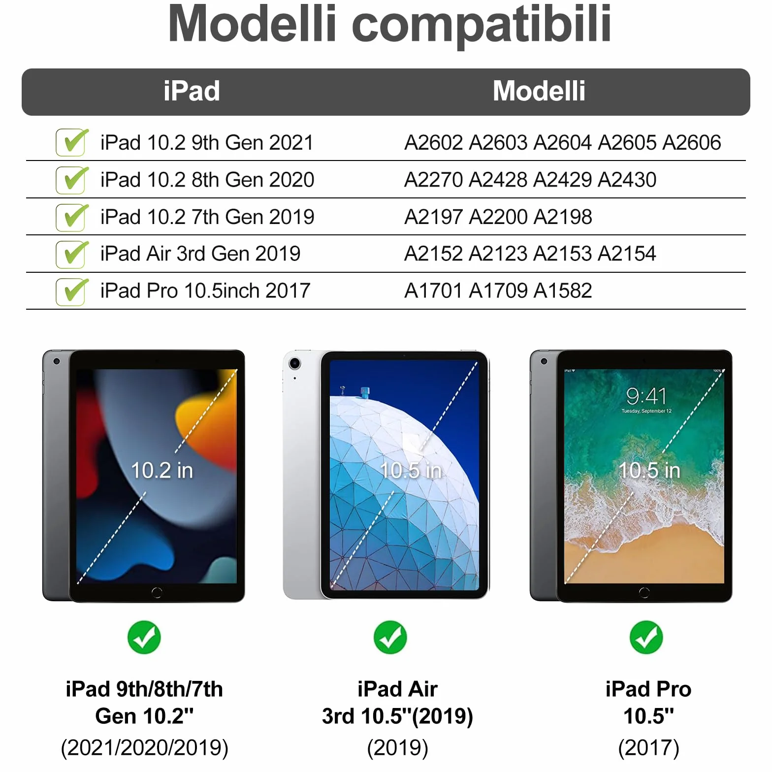 IVEOPPE Custodia Tastiera per iPad 9a Gen 2021/8a Gen 2020/7a Generazione 2019 10.2"/iPad Air 3/Pro 10.5 2017, Cover Tastiera Italiana Rimovibile per ipad, Grigio chiaro