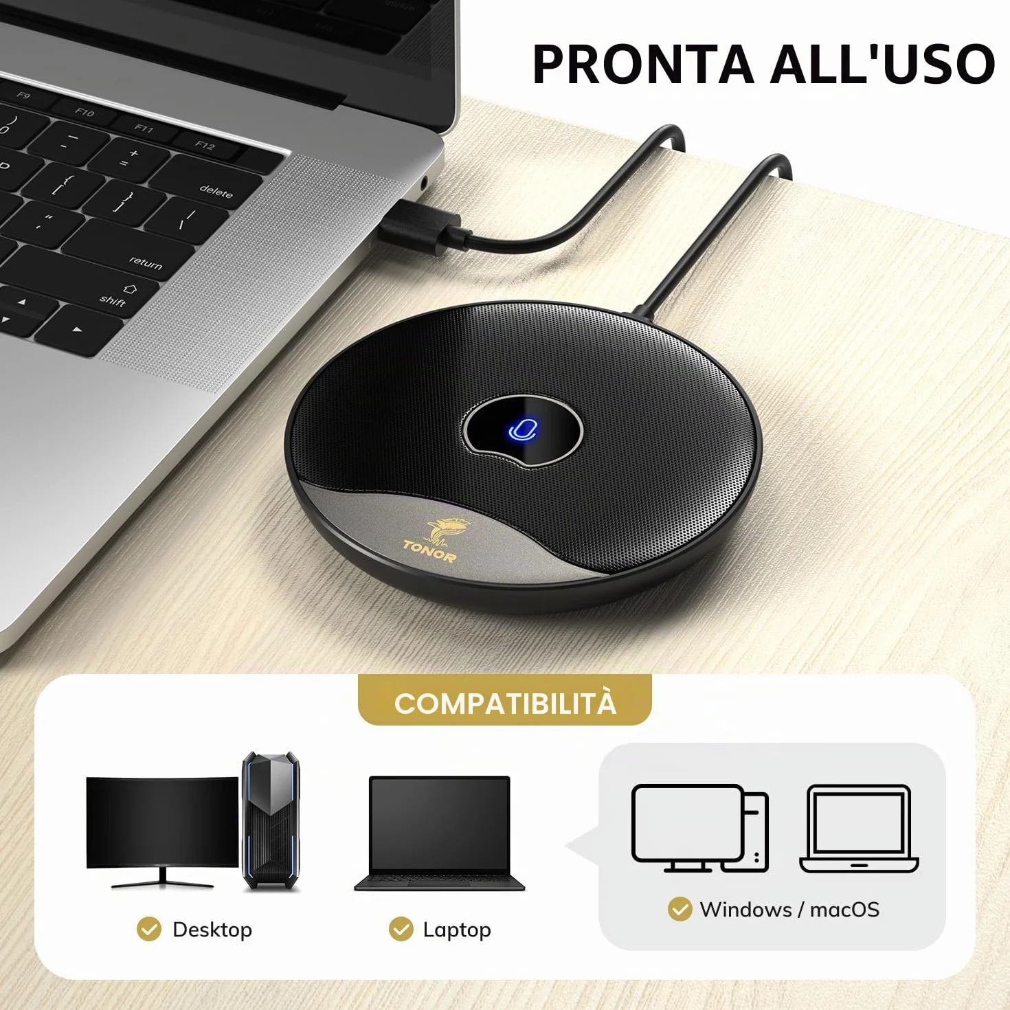 TONOR Microfono USB per Conferenze, Microfono Omnidirezionale a Condensatore per PC e Computer con Pulsante Muto per Riunioni/Lezioni Online, Chiamate Zoom, Chat Skype, Plug and Play (TM20)
