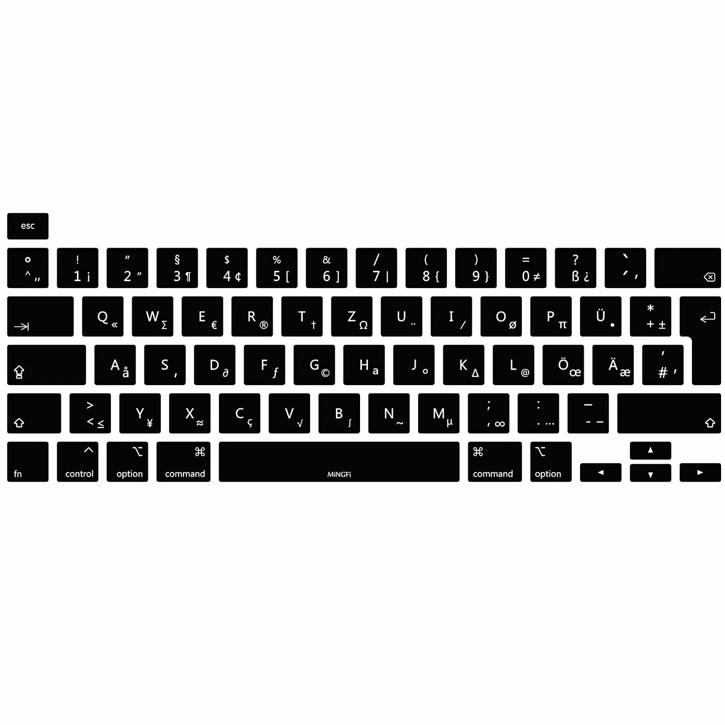 Copritastiera Silicone Tedesco QWERTZ per MacBook Pro 13" M1/M2 A2338 (2020–2023), A2289 (2020), A2251 (2020–2021), Pro 16" A2141 (2019–2021) EU/ISO - Nero