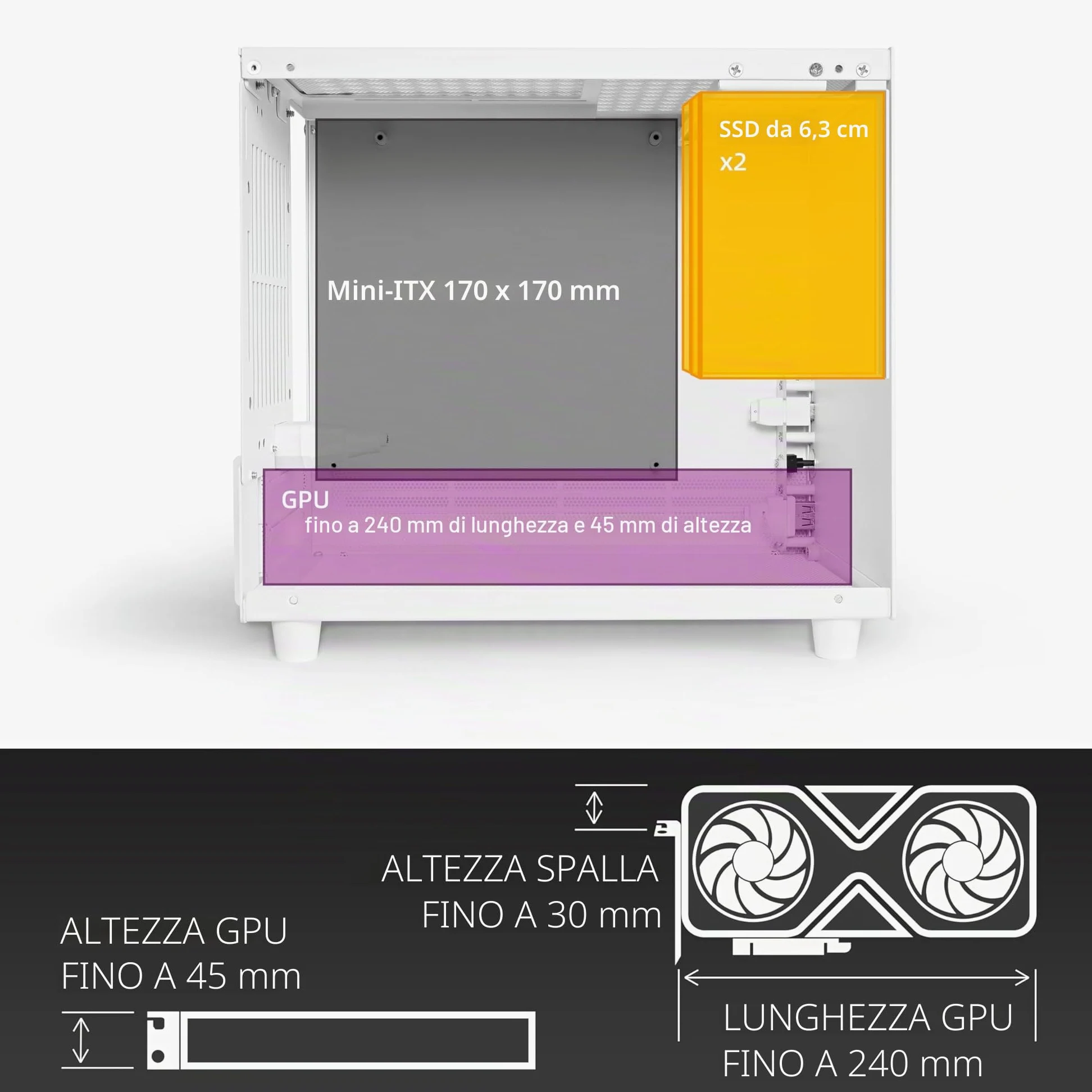 SGPC K66 Lite 8.4L/Compact Mini-ITX PC Gaming Case/135mm CPU Cooler & 240mm GPU & SFX PSU Support/Vetro Temperato Pannello Laterale/1 x Preinstallato ARGB Fan (K66Lite, Bianco)
