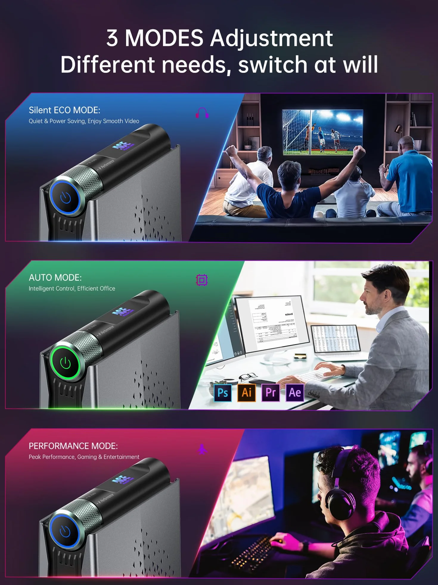 ACEMAGICIAN S3A Mini PC Gaming AMD Ryzen 9 6900HX 32GB DDR5 1TB NVMe SSD W11 Pro Triple Display HDMI DP Type-C WiFi 6 BT5.2