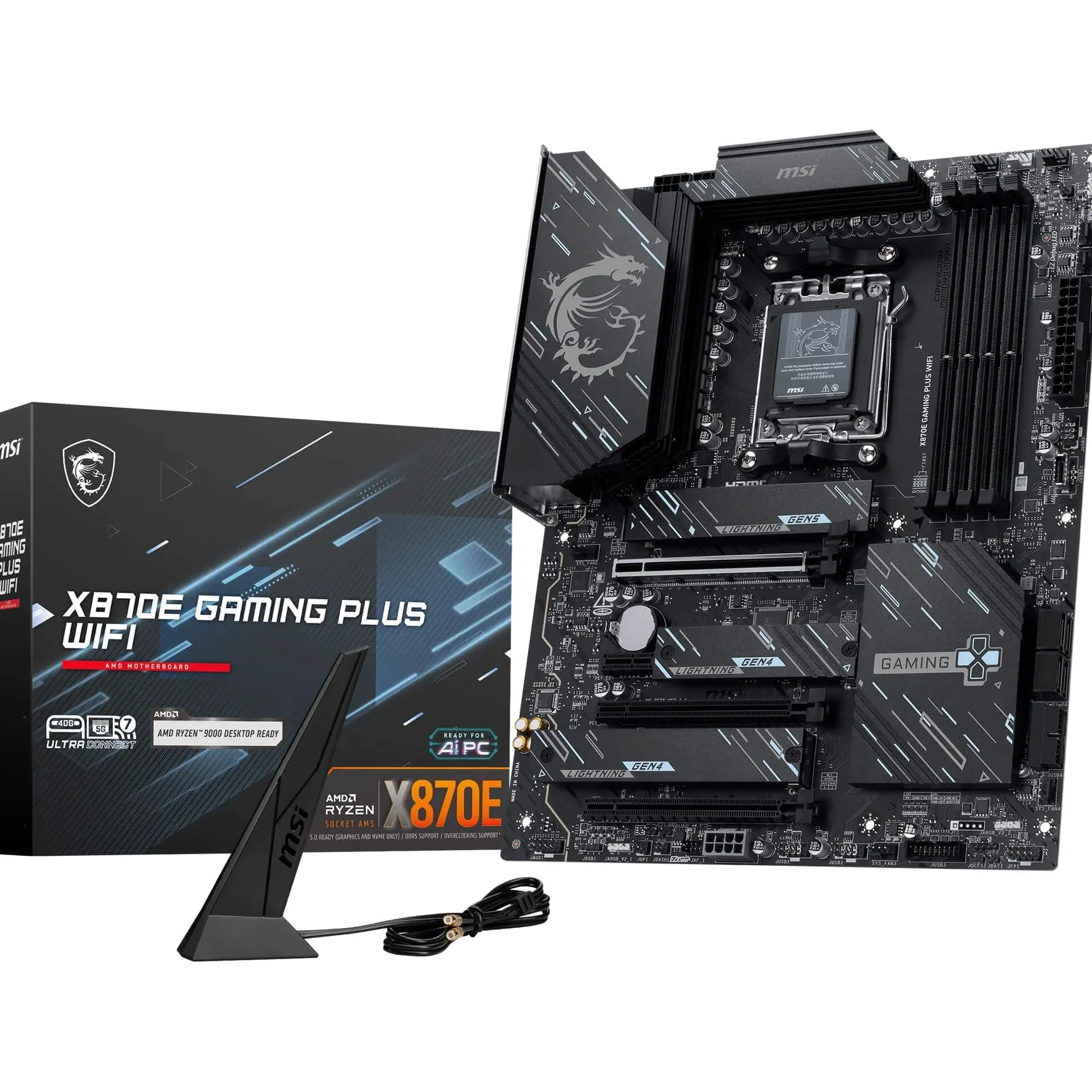 MSI Scheda madre X870E Gaming Plus WiFi, ATX - Supporta processori AMD Ryzen 9000/8000/7000, AM5-60A SPS VRM, DDR5 Memory Boost 8200+ MT/s (OC), PCIe 5.0 x16 e 4.0 x4, M.2 Gen5, Wi-Fi 7, 5G LAN