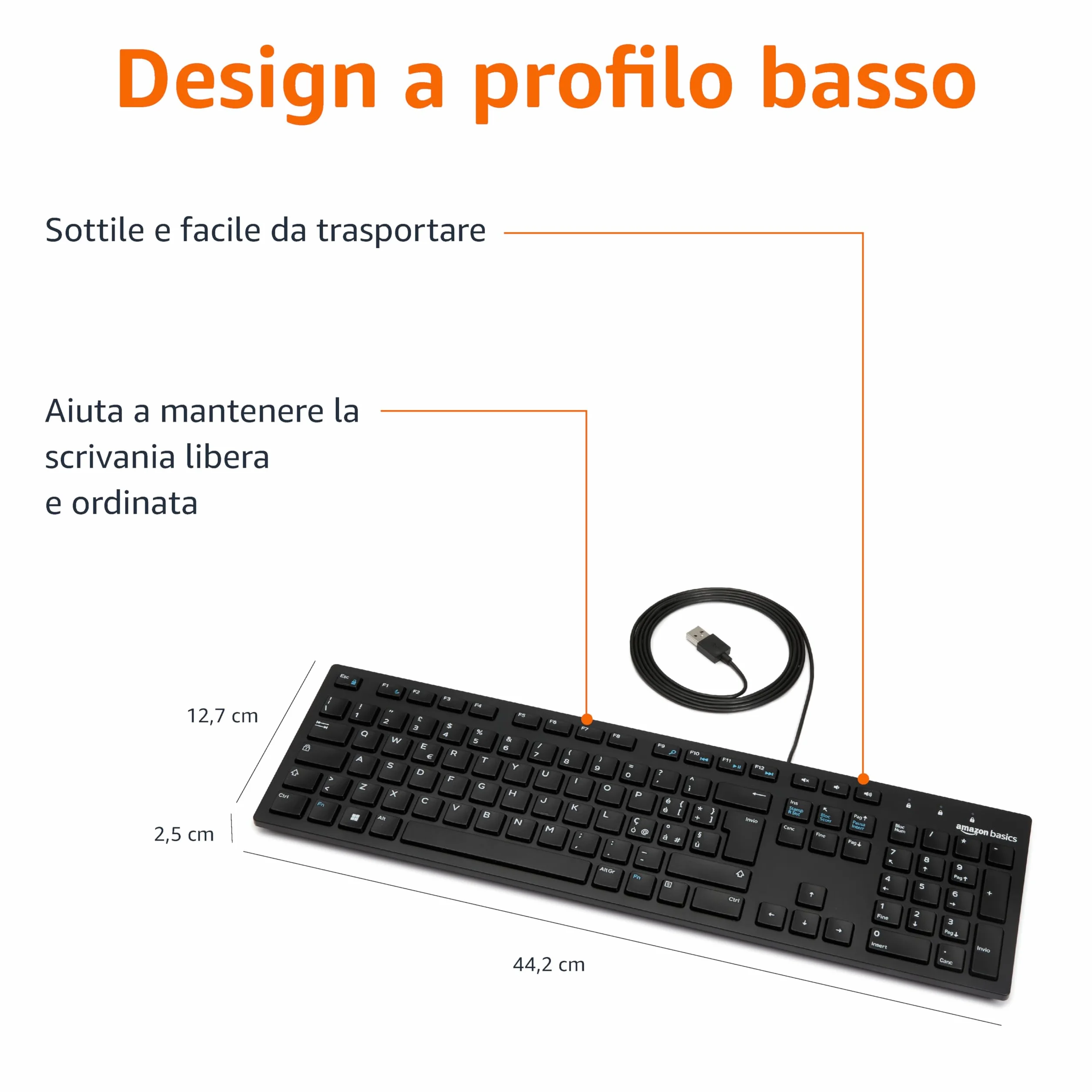 Amazon Basics Tastiera USB a basso profilo con layout IT, nero opaco