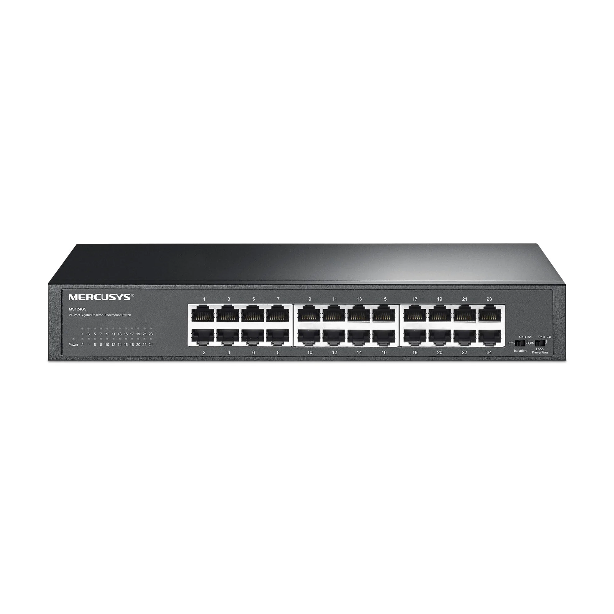Mercusys TP-Link MS124GS Switch Gigabit 24 Porte, Montaggio Desktop o Rack, Plug & Play, Priorità del Traffico, Prevenzione Loop, Modalità di Isolamento, Funzionamento Silenzioso, Case in Metallo