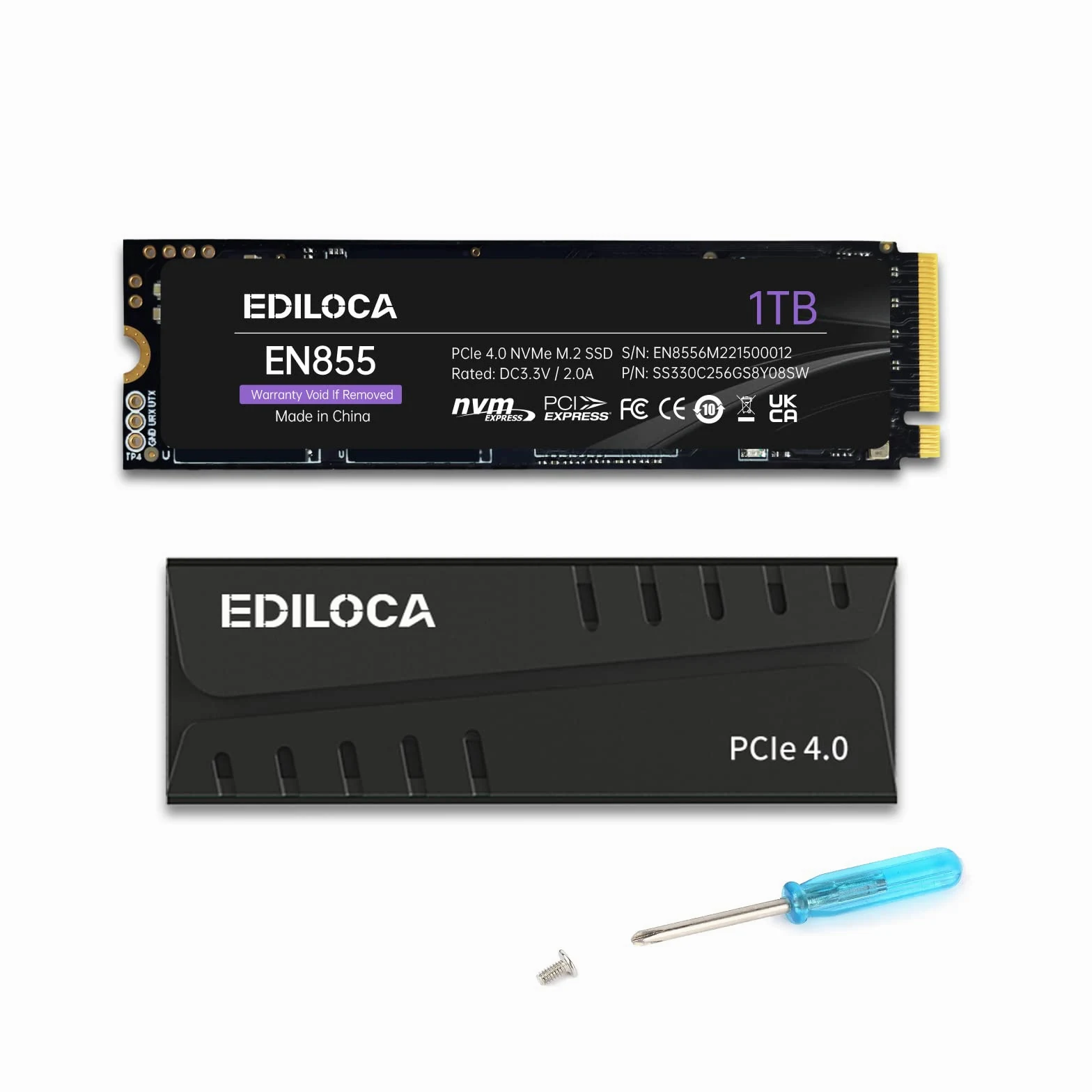 Ediloca EN855 SSD da gioco interno con dissipatore di calore 1 TB PCIe Gen4, NVMe M.2 2280, fino a 7400 MB/s, unità a stato solido, configura cache DRAM, compatibile con PS5 e PC