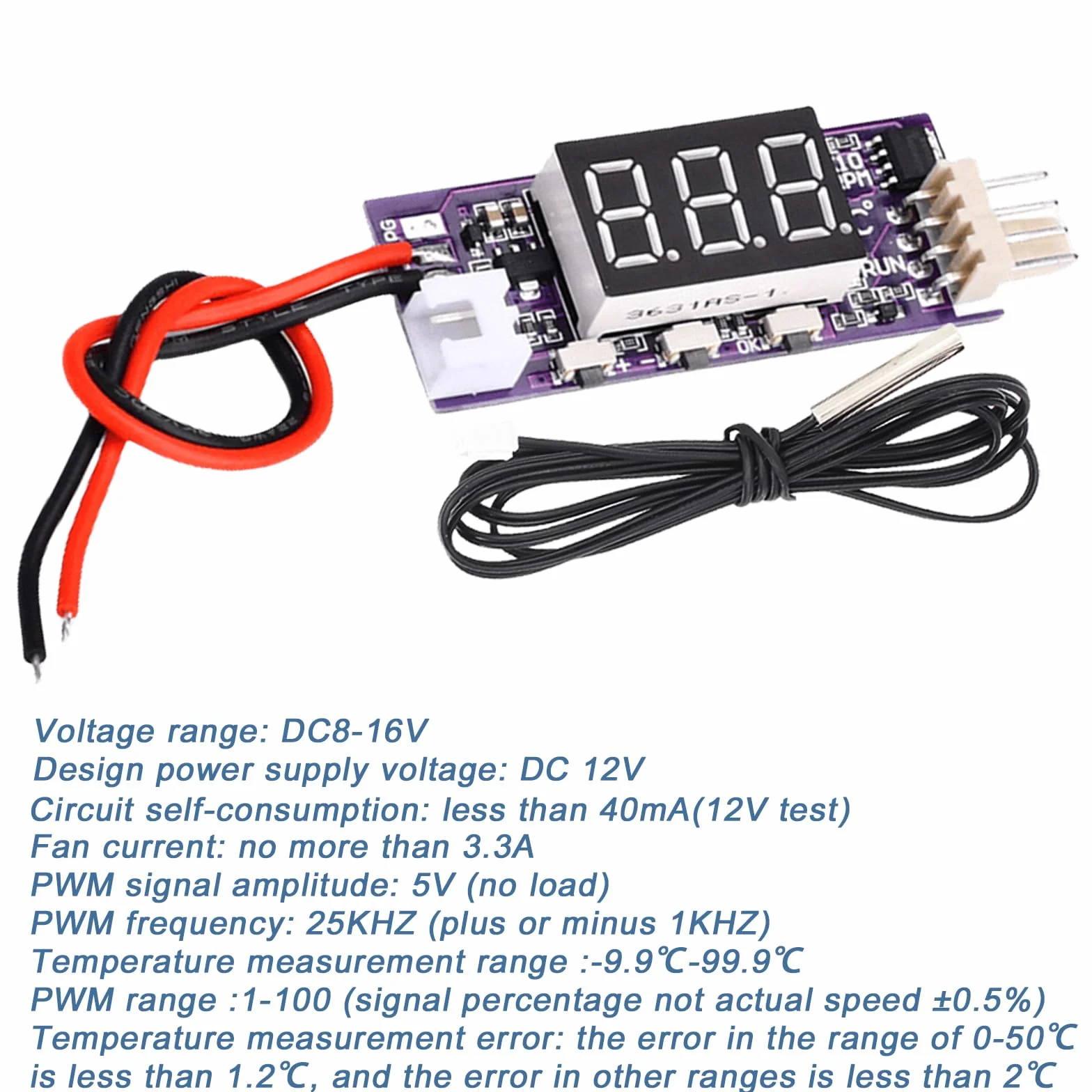 2 moduli PWM Fan Speed Control, DC 12 V, 3 A, 4 fili, controllo ventola con sonde, controller PWM, regolatore automatico della temperatura, sensore NTC, modulo di controllo della velocità della