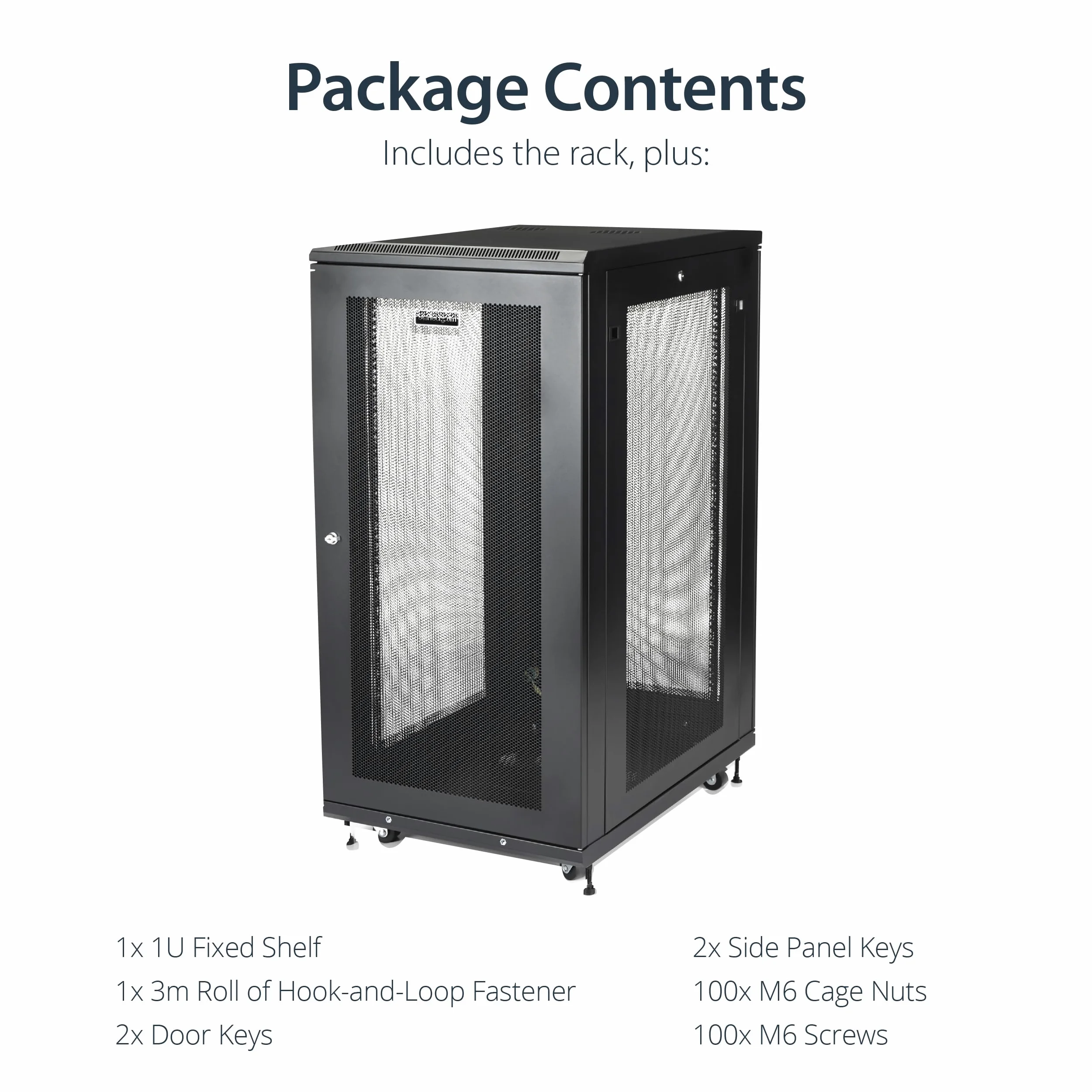 StarTech.com Armadio Rack 19" 24U su Ruote a 4 Montanti, Server Rack a Profondità Regolabile con Ripiano da 1U e Serratura