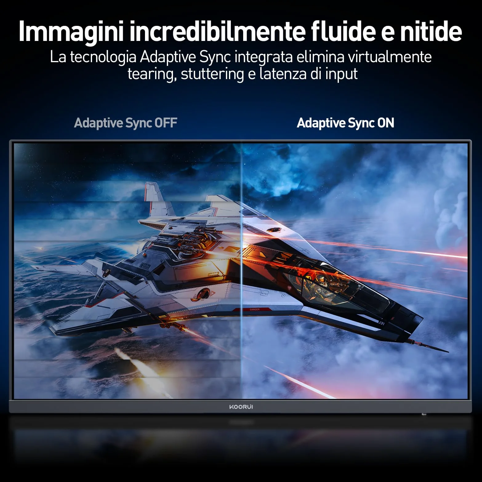 KOORUI G2741L Monitor Gaming 27 Pollici, 4K UHD, 160Hz/320Hz, HDR400, Fast IPS, 1ms, Adaptive Sync, regolabile, HDMI 2.1 * 2+DP 1.4, VESA 75x75mm