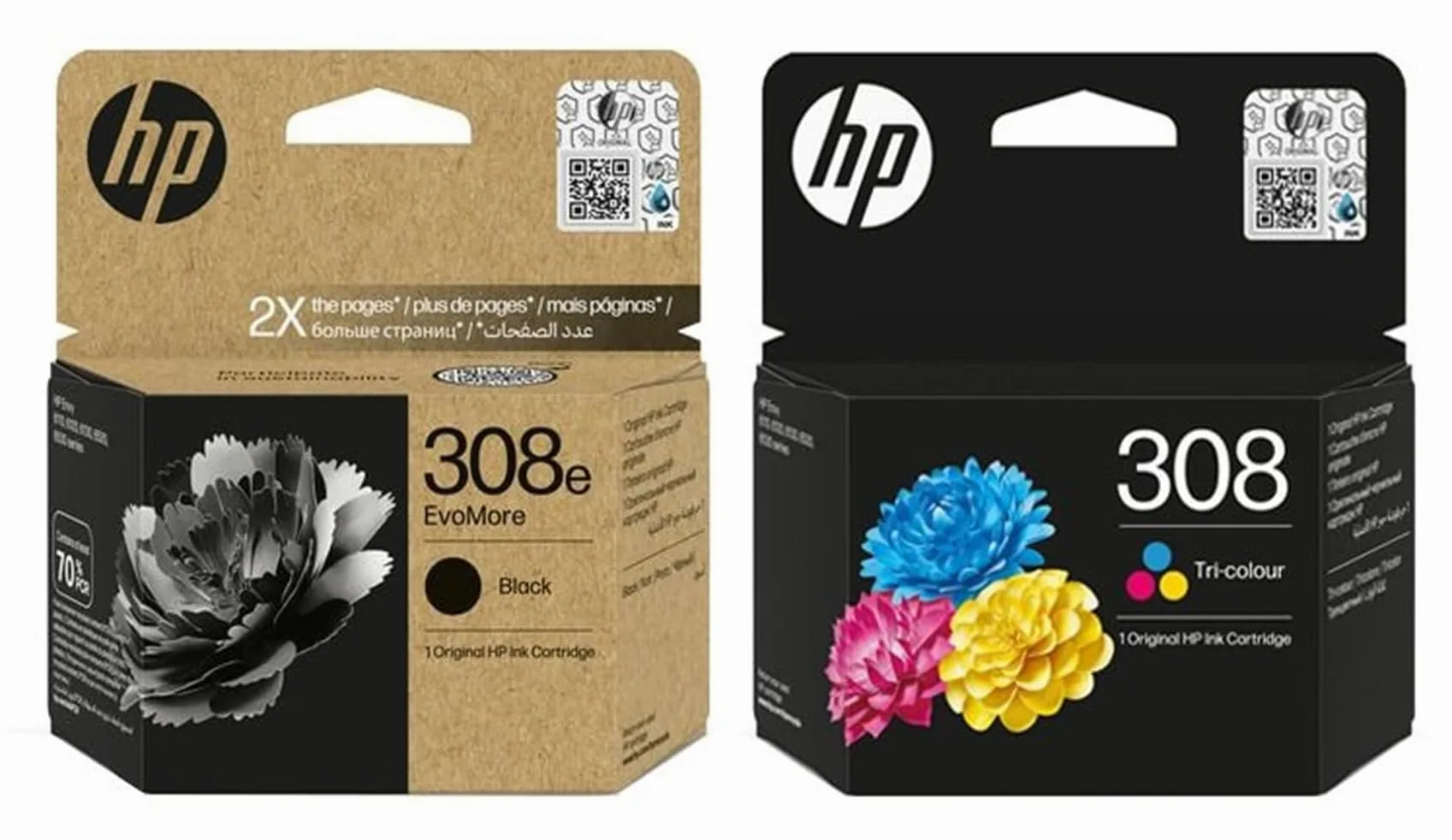 HP 308e (XL) Schwarz & 308 Farbe Original Tintenpatronen - 2 Stück