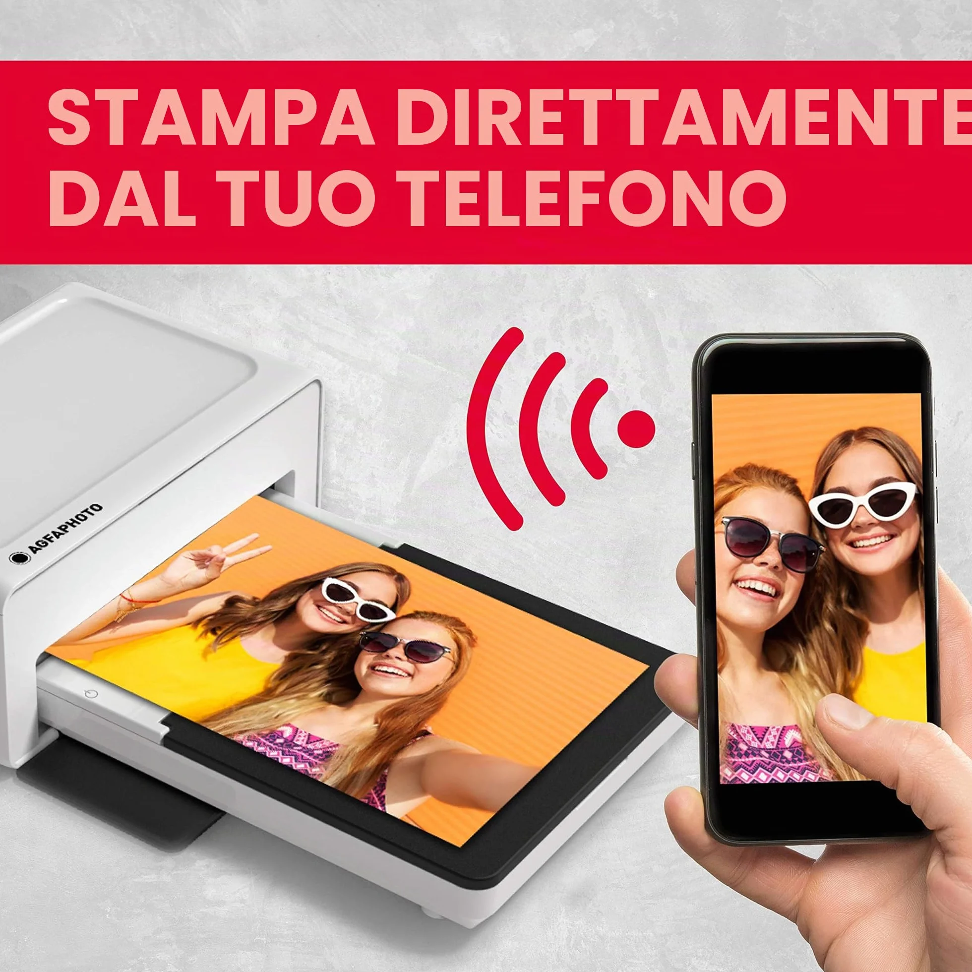 AgfaPhoto Realipix Moments AMO46 - Stampante fotografica per Smartphone 10x15 cm, Bluetooth per Smartphone Apple e Android, 4Pass Sublimazione Termica - Bianco