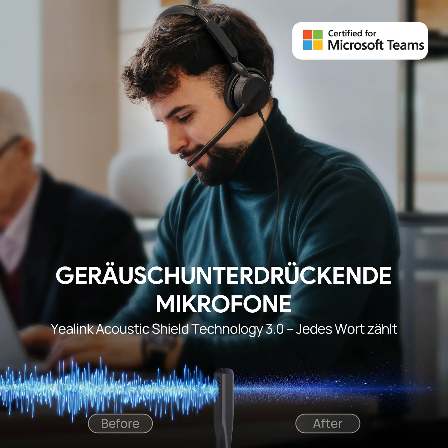 Yealink UH42 Dual Headset USB con microfono di cancellazione del rumore, cuffie stereo cablate con adattatore USB-C/A per PC, laptop, lavoro, ufficio, call center squadre certificate