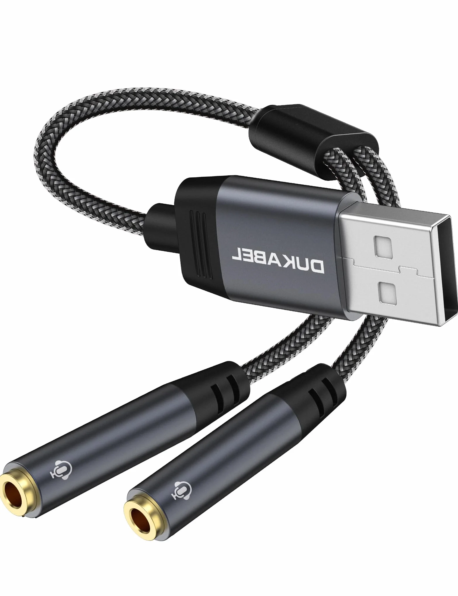 DuKabel Scheda audio esterna USB da 0,3 m USB a 2 prese TRRS da 3,5 mm (audio + mic), splitter stereo audio Y, cavo adatto per PC, PS4, PS5, laptop, altoparlanti, cuffie – Top Series, D-USB352FHY-30H
