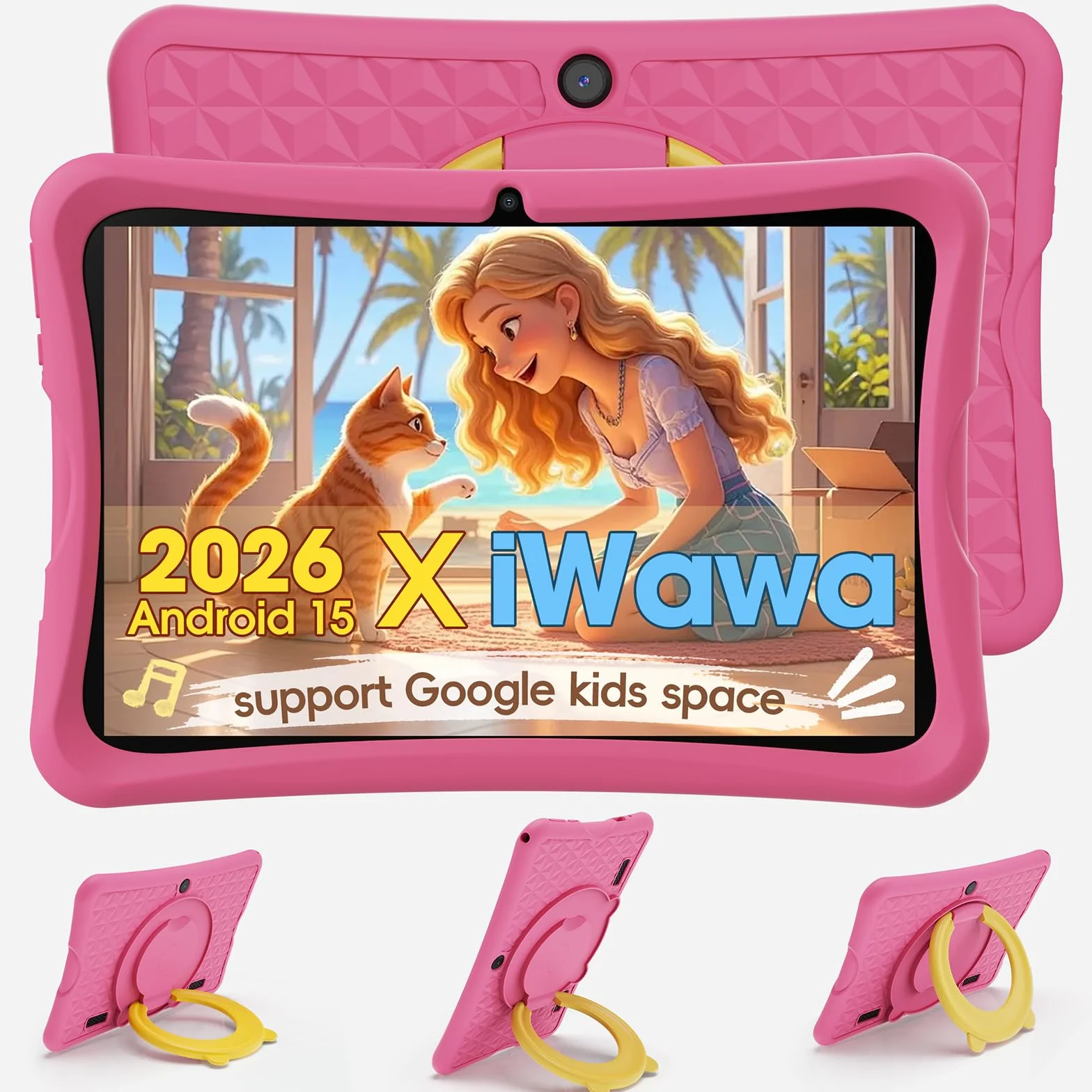 DigiLand Android 15 Tablet Bambini 10,1 Pollici,6GB RAM + 32GB ROM (espandibile), Controllo Parentale, App Bambini Preinstallate, Doppia Fotocamera, con Custodia Protettiva (10 Pollici Rosa 32GB)