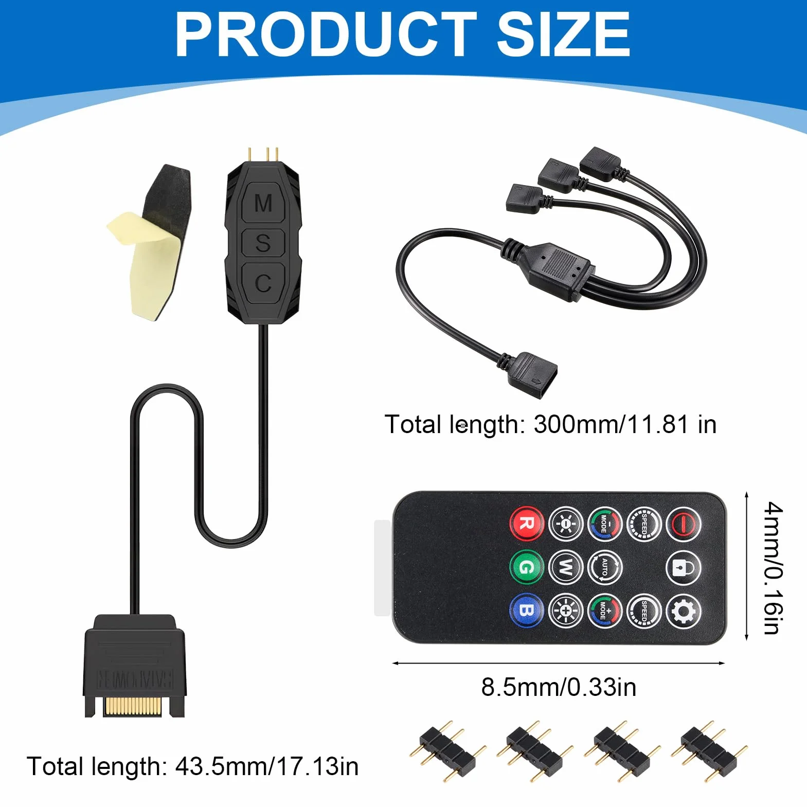 argb Controller con telecomando, controller da 5 V a 3 pin, alimentato da SATA, 14 chiavi per effetti di illuminazione RGB, adatto per ventole e strisce luminose, con cavo splitter da 1 a 3