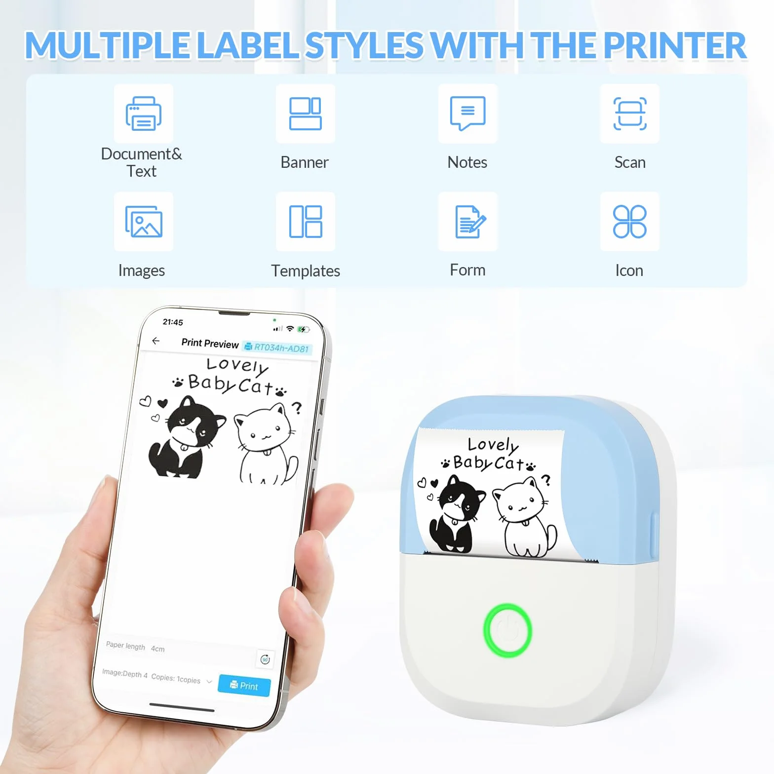 mafiti Mini stampante adesiva portatile termica senza inchiostro wireless Bluetooth stampante per telefono con disegno AI, per appunti di studio foto foto album diario etichetta adesiva