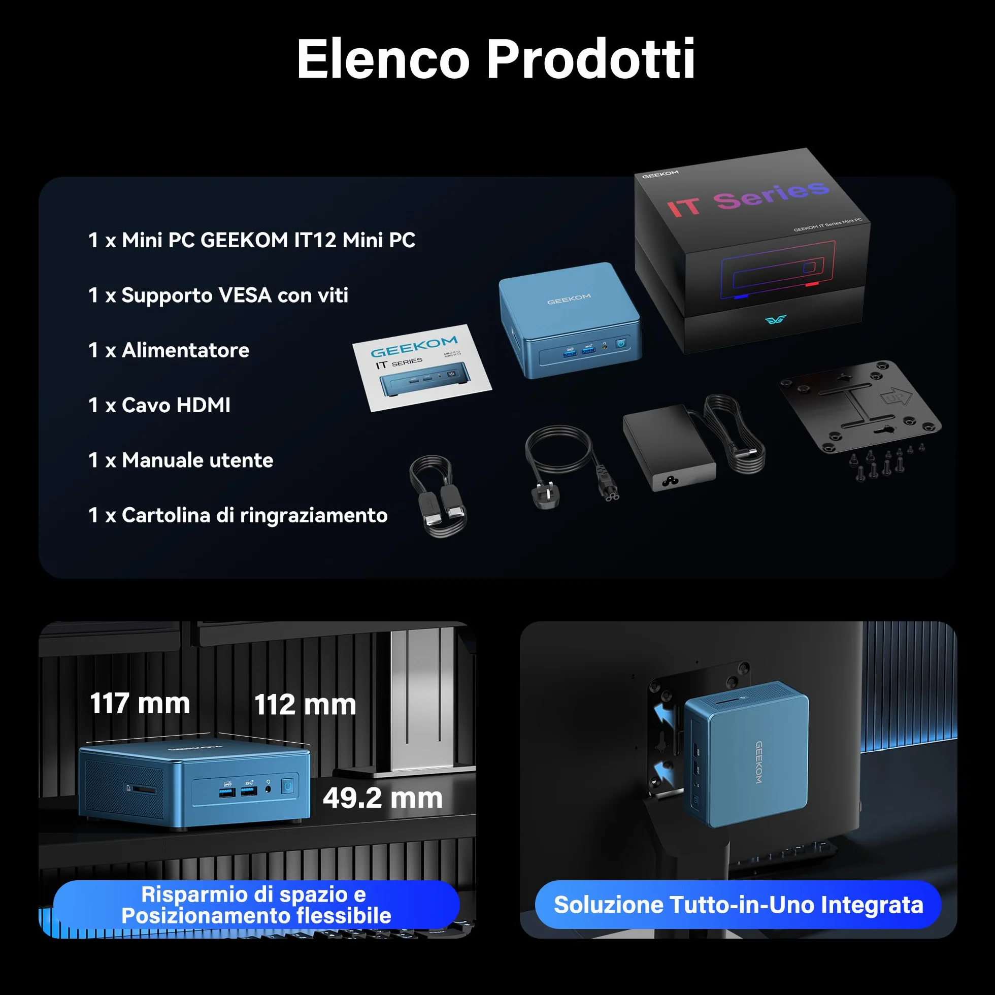 GEEKOM IT12 Mini PC Intel i5-12450H 16GB DDR4 512GB SSD Windows 11 Pro 2.5G LAN Wi-Fi 6E USB4 8K