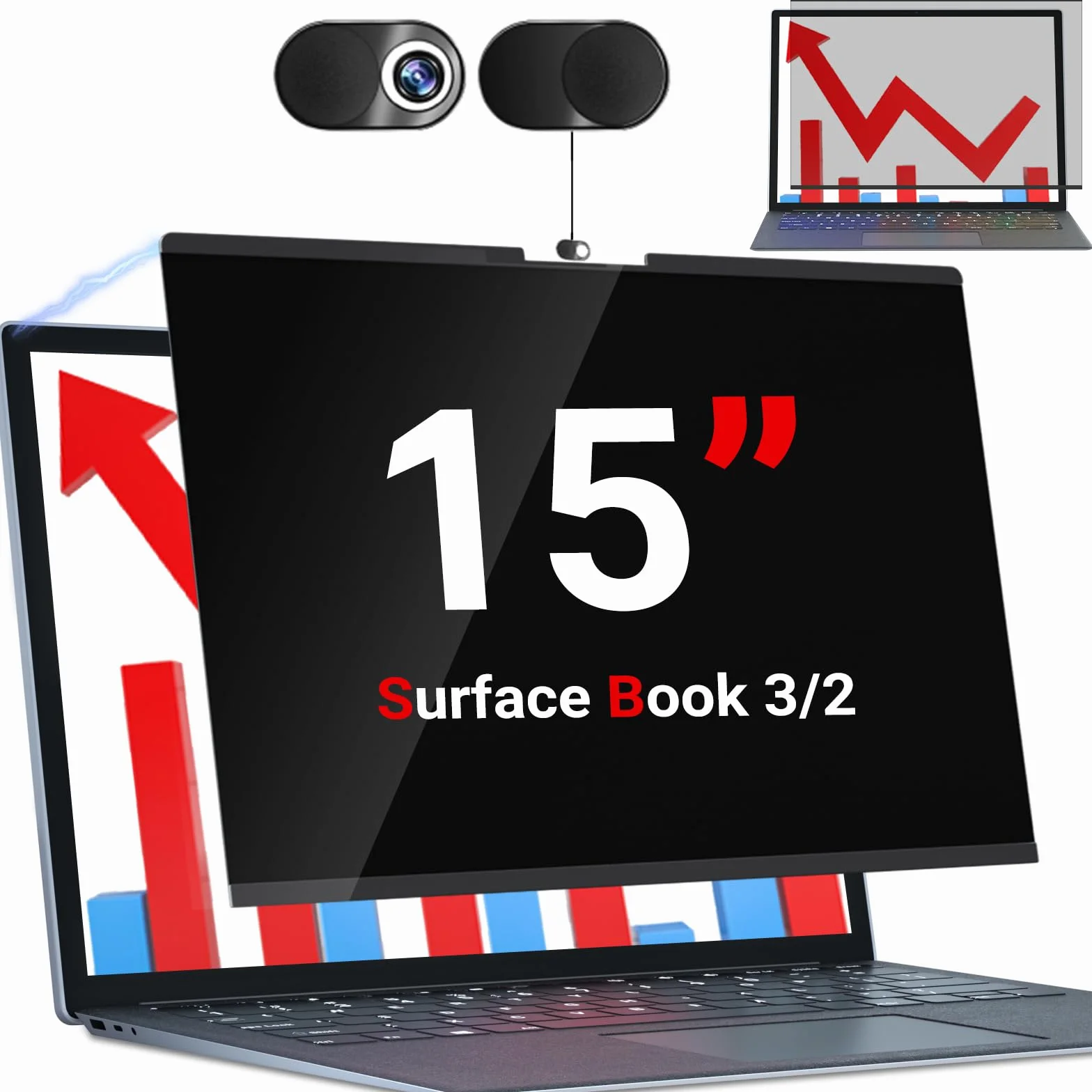 ZOEGAA Filtro Privacy da 15 pollici per Surface, Schermo Protettivo Magnetico Rimovibile per Surface BOOK 2