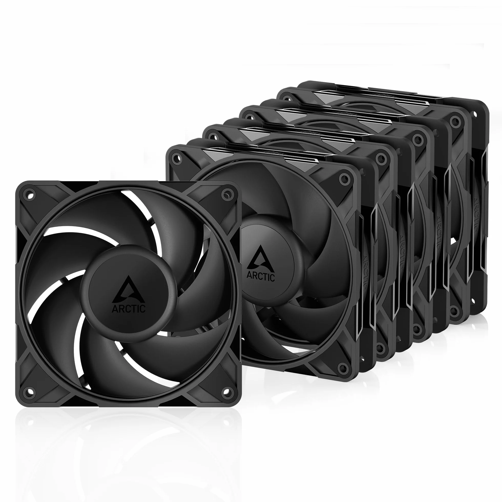 ARCTIC P12 Pro PST (5 Pezzi) - Ventola Potente Premium, Ventola PWM da 120 mm con Sdoppiatore per Cavi a Y, 600-3000 rpm, 0 rpm <5% PWM, Cuscinetto Idrodinamico, a 4 Pin - Nero