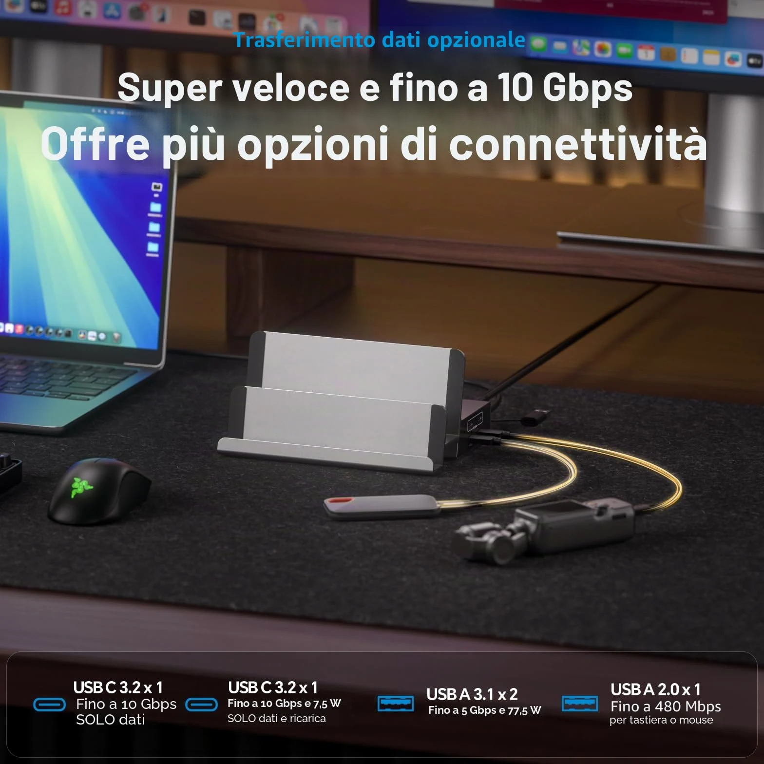 19-in-1 Triple Display Docking Station with Dual Stand, 3*HDMI, 2DP | Laptop Docking Station 3 Monitors con PD 100W, 10Gbps USB-C/A, Ethernet, per MacOS e Win (Driver Richiesto)