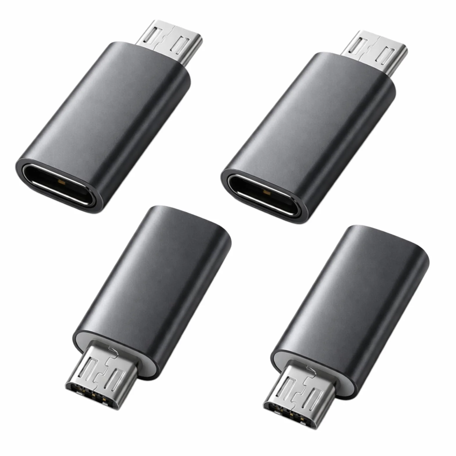 4 pezzi adattatore USB-C a Micro USB, convertitore compatto presa USB-C a spina Micro-USB per trasferimento dati e ricarica, plug-and-play, nero