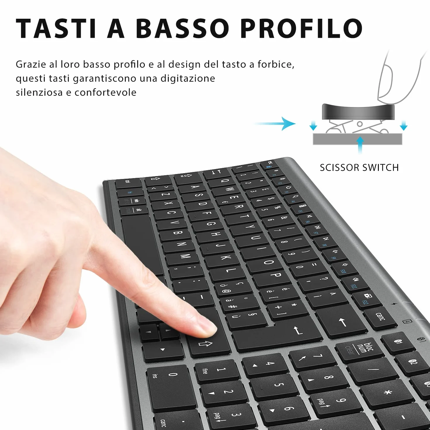 iClever Tastiera Bluetooth 5.1 Multi-Dispositivo Ricaricabile con Tastierino Numerico e Design Ergonomico per Mac OS, Android, Windows
