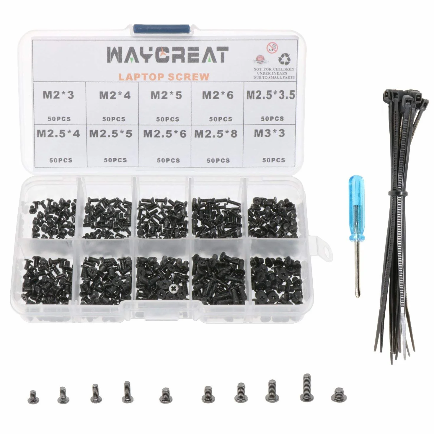 Wayceat 500 Pezzi M2 M2.5 M3 Viti per Computer Laptop M.2 SSD Compatibile con IBM HP Dell Lenovo Samsung