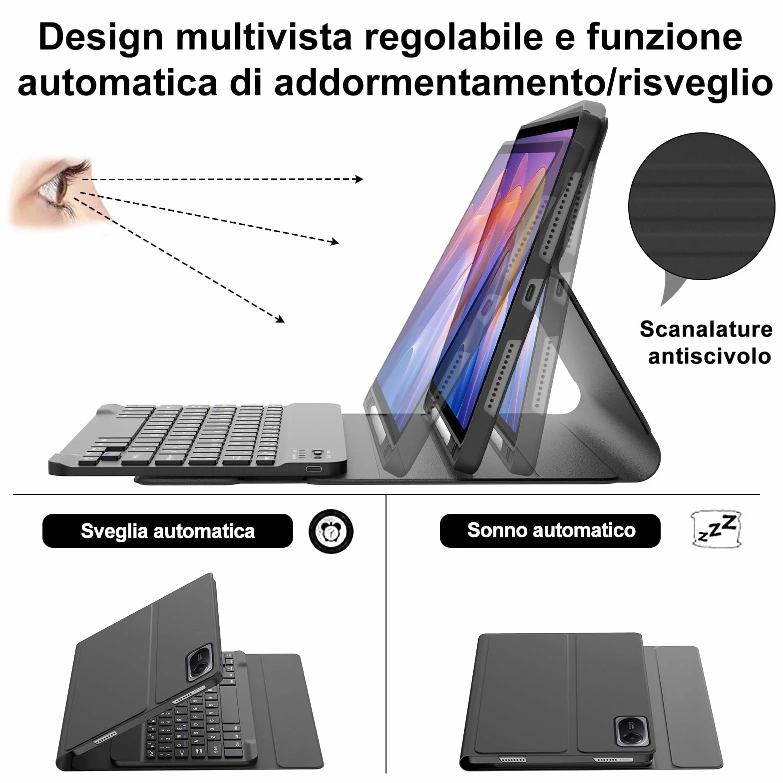 IVEOPPE Tastiera per Xiaomi Redmi Pad 2/ Remi SE 11", Cover con Tastiera Rimovibile, Keyboard Italiano QWERTY Bluetooth, Custodia con Portapenna, Nero