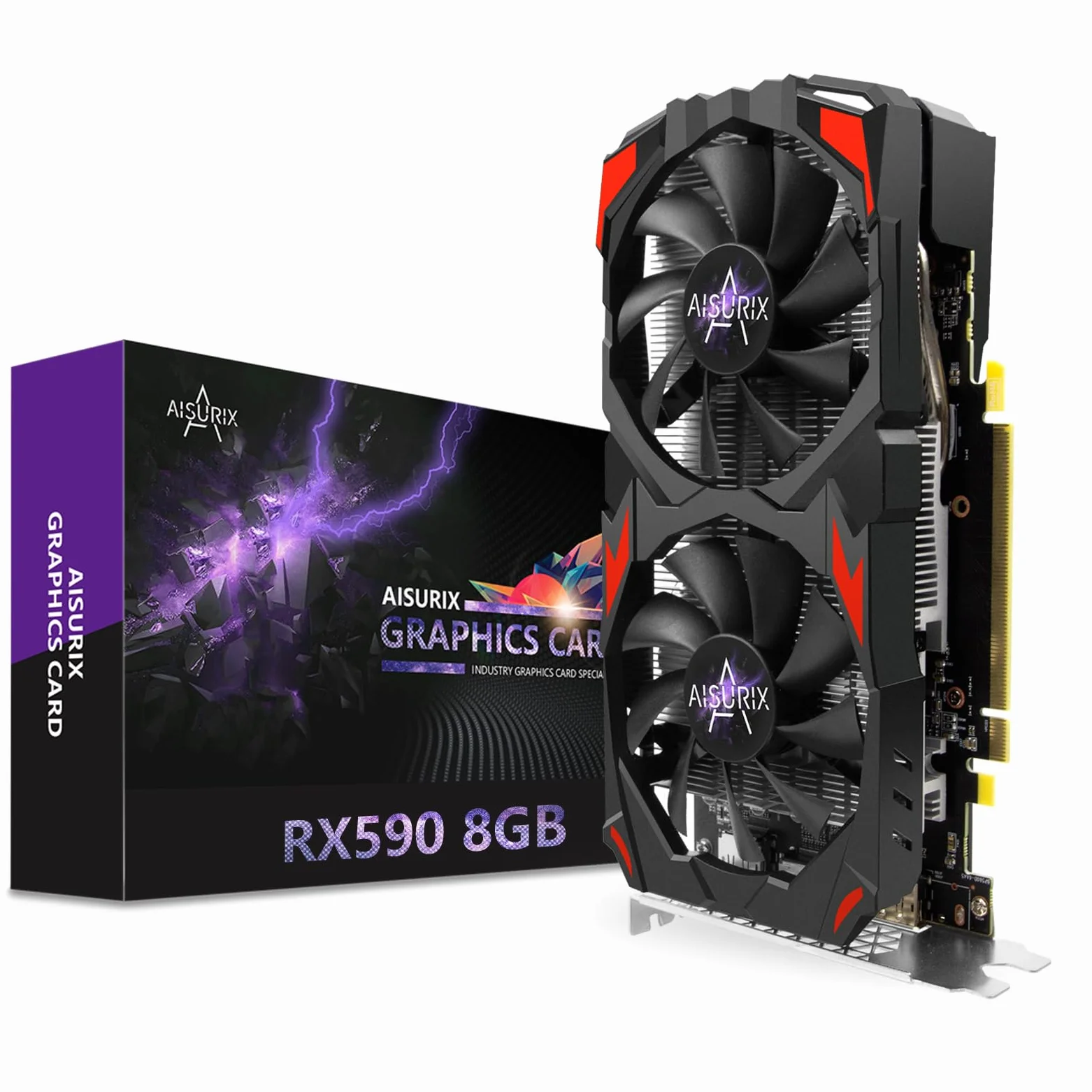 AISURIX Scheda grafica RX 590, reale 8GB, GDDR5, 256 bit, RX 580 2304SP Scheda video da gioco per PC, 2XDP, HDMI, PCI Express 3.0 con ventole congelate, scheda grafica per PC da gioco