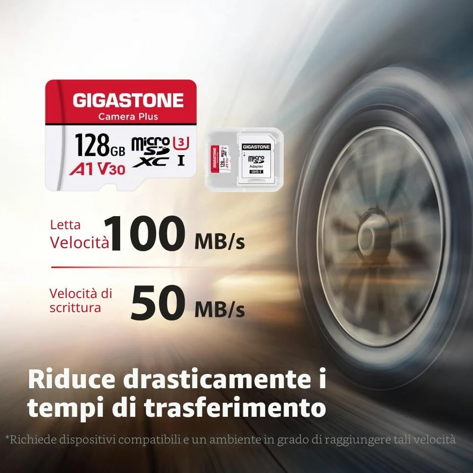 GIGASTONE Micro SD 128 GB, Camera Plus, Set da 2, A1 U1 C10 UHS-1, Per GoPro Fotocamera Videocamera, Velocit? Fino a 100/60 MB/Sec(R/W), con Adattatore Scheda SD