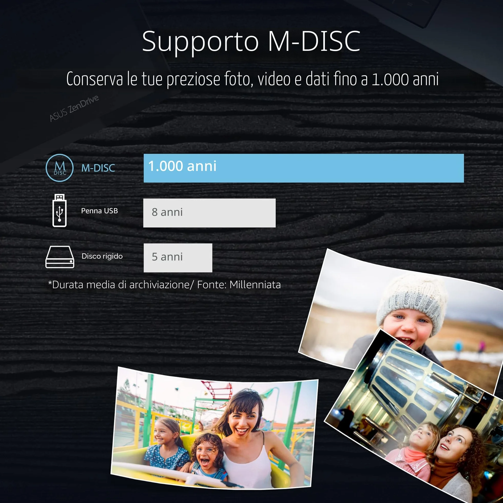 ASUS ZenDrive V1M Masterizzatore Esterno USB-C, Compatibile con Windows 11 e Mac OS, Supporto M-Disc, Software di Backup Incluso, Cavo Collegamento Integrato, Dvd-R 8X, Dvd-RW 8X, CD 24x, Nero