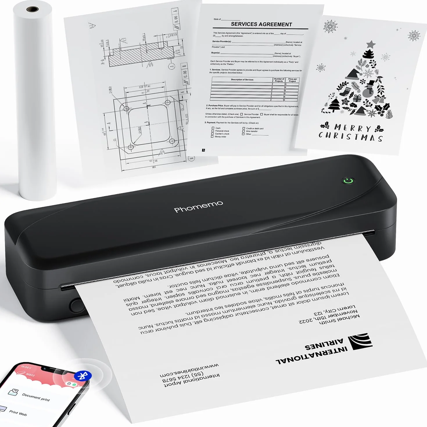 Phomemo M833 Stampante Termica Portatile A4 300 DPI Bluetooth Senza Inchiostro Nero