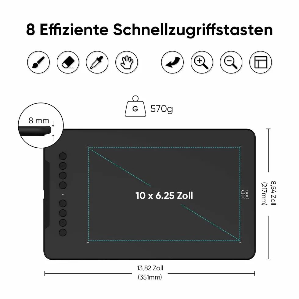 XPPen - Tablet grafico Deco 01v3 Tablet grafico disegno senza schermo principiante con pennino a 16 K (16384) livelli di pressione, 8 scorciatoie personalizzabili, 10 pollici
