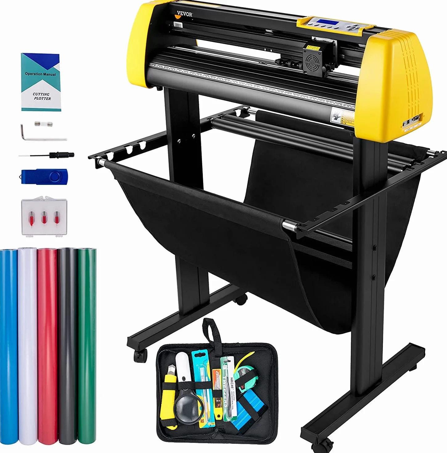 VEVOR Taglierina per Vinile, Plotter da Taglio con Alimentazione Carta Massima 870 mm Stampante per Schermo LCD per Taglio Automatico dei Contorni della Fotocamera con Forza Velocità Regolabili
