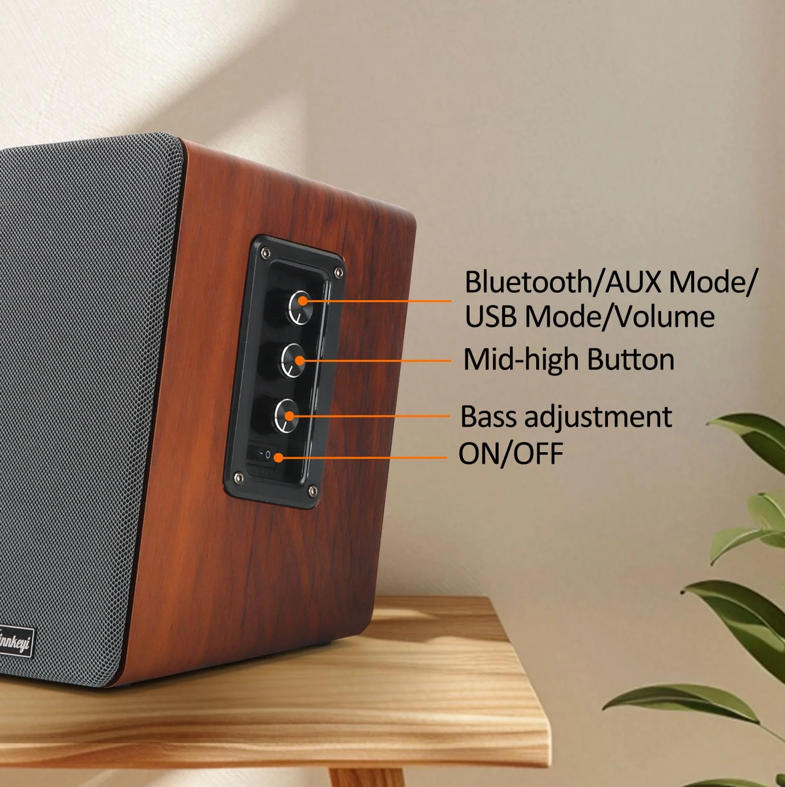 Diffusori da scaffale in legno da 50W, diffusori attivi 2.0 per computer | Ingressi: Bluetooth, RCA, AUX (3,5 mm), USB | Bassi potenti, diffusori per PC, TV, laptop, giradischi
