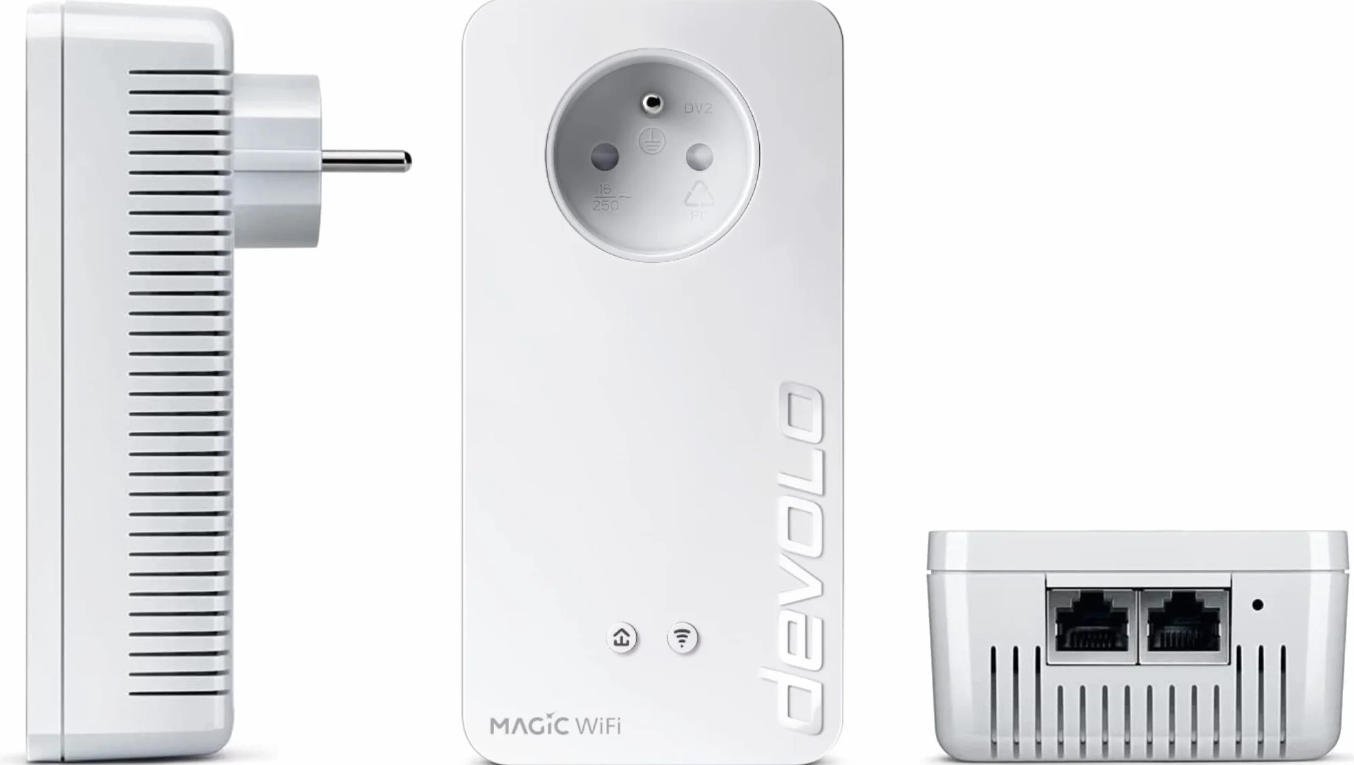devolo Kit Multiroom Magic 2 WiFi 6 (ax): 3 adattatori WiFi PLC, presa Gigogne (2400 Mbit, mesh, 5 porte Gigabit Ethernet) ideale per telelavoro e streaming, presa francese