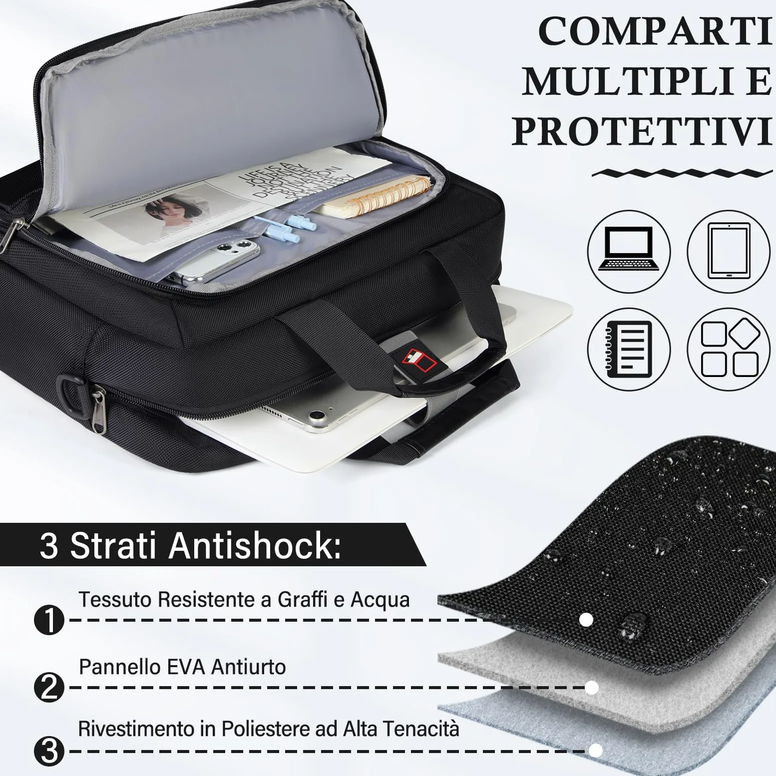 RAINSMORE Borsa Porta PC 17" Lavoro Uomo Laptop Porta Documenti Università Ufficio Professoressa Scuola Nero