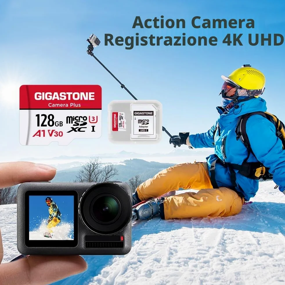 GIGASTONE Micro SD 128 GB, Camera Plus, Set da 2, A1 U1 C10 UHS-1, Per GoPro Fotocamera Videocamera, Velocit? Fino a 100/60 MB/Sec(R/W), con Adattatore Scheda SD