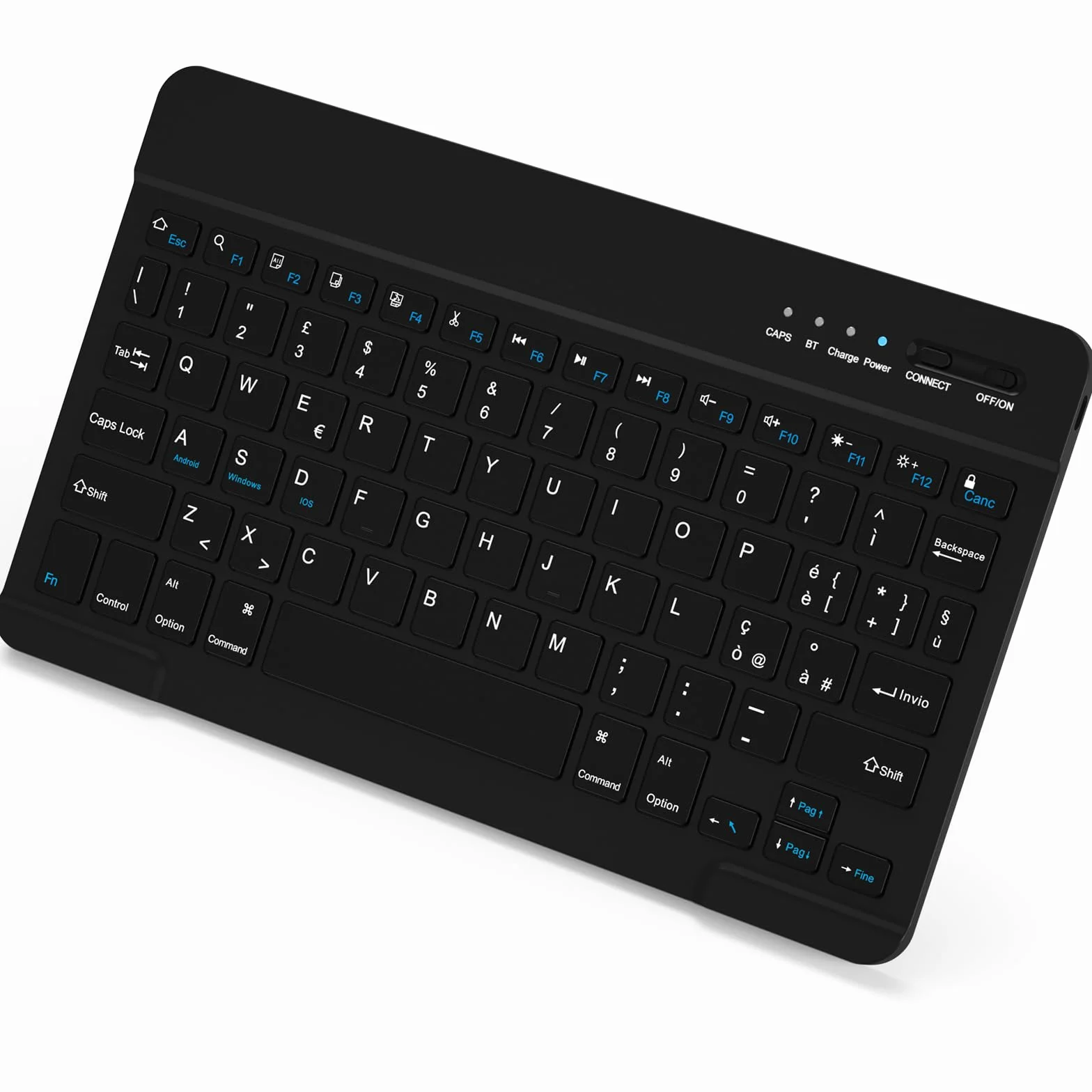 Tastiera Wireless Bluetooth Ricaricabile Ultra Sottile Compatta per Tablet Samsung, iPad, Android, Windows - Layout Italiano