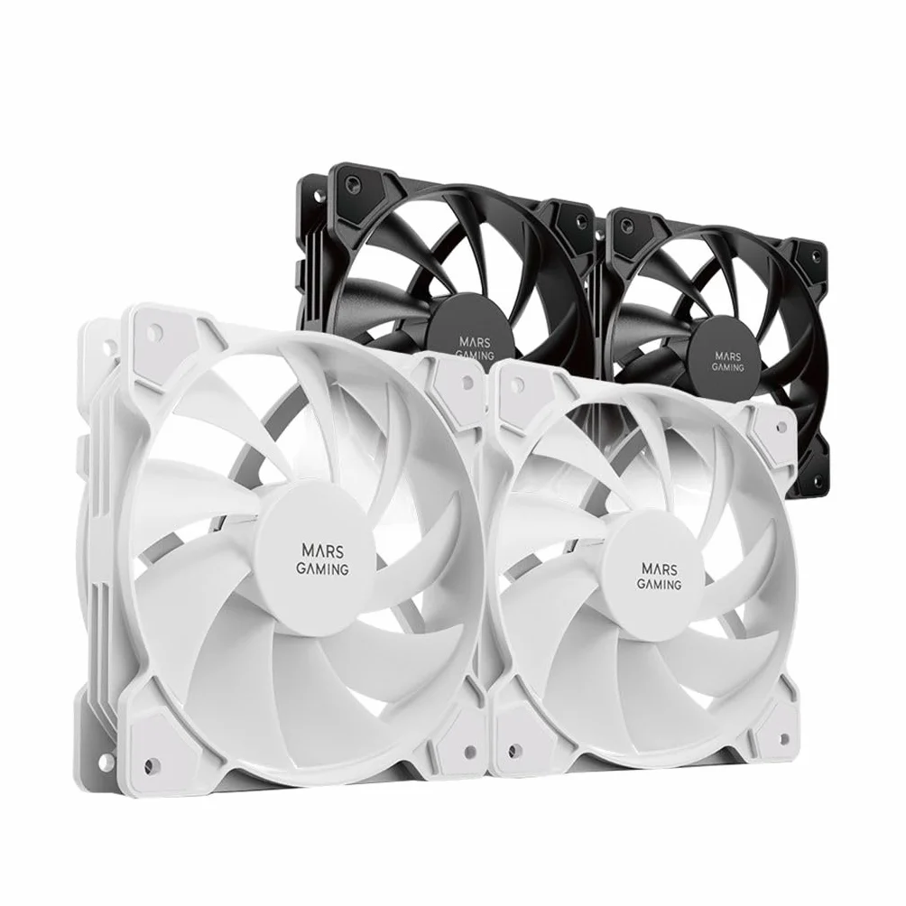 Mars Gaming MARSGAMING MF-PROX2 Bianco, Kit 2 Ventolas 120mm, Sistema Anti-Vibrazioni, Ultra-Silenzioso, Doppia Connessione 3PIN + 4PIN