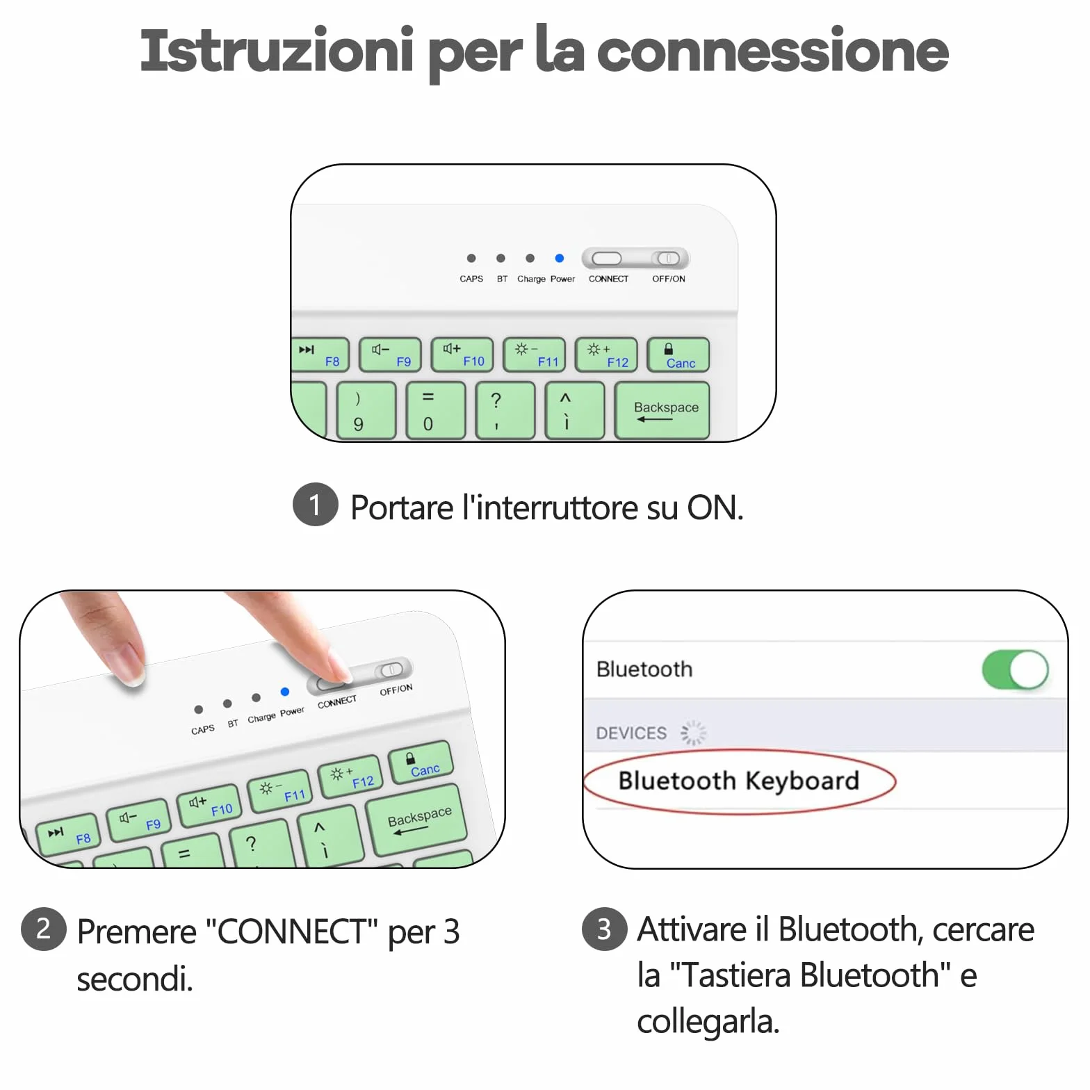 KARFUN Tastiera Wireless Bluetooth Ricaricabile Ultra Sottile per iPad/Samsung/Android/Windows, Tastiera QWERTY Italiano Bluetooth per iPad e Dispositivi Universali