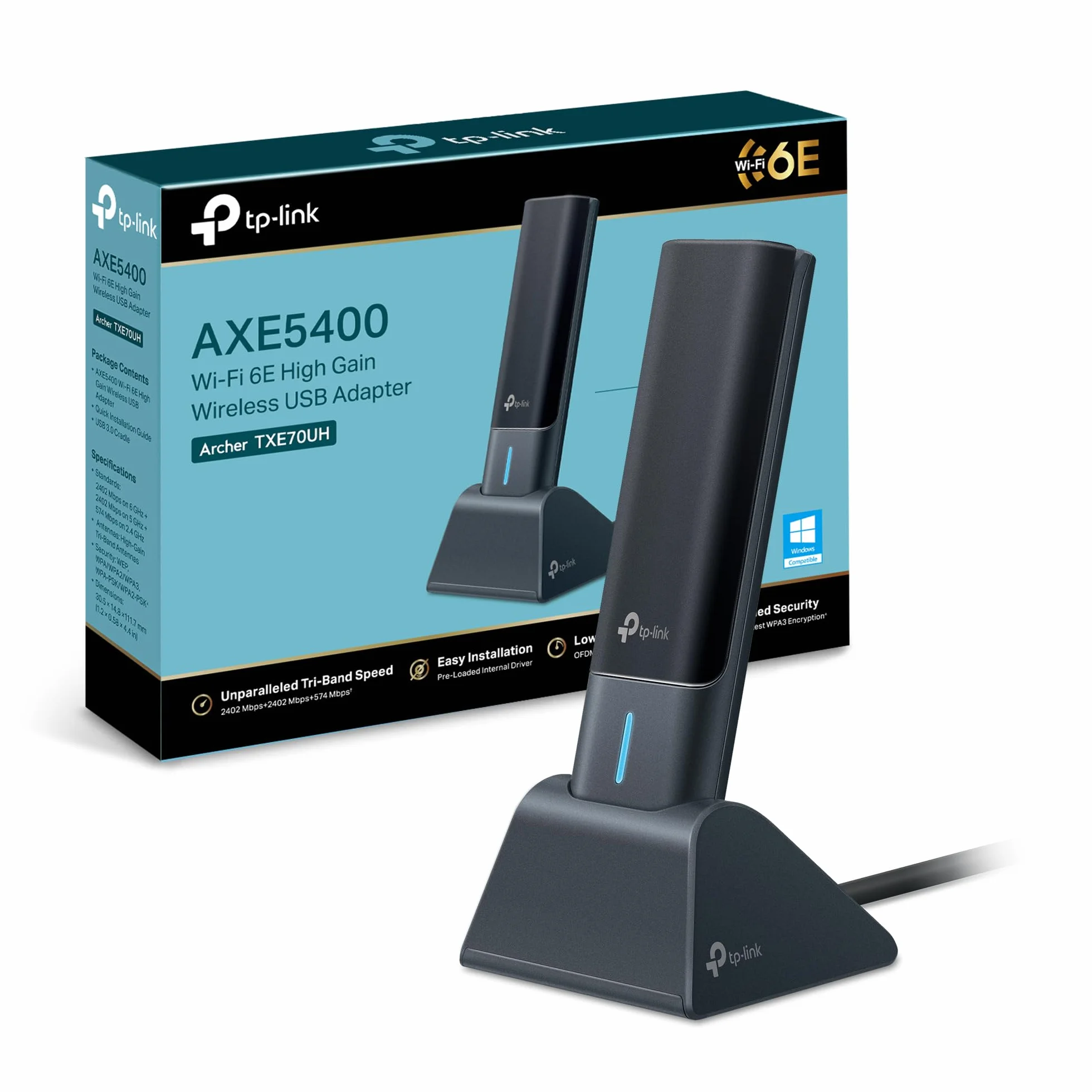 TP-Link Archer TXE70UH Chiavetta Wi-Fi 6E 5400Mbps, WiFi USB 3.0, Antenne Alto Guadagno, WPA3, OFDMA, MU-MIMO, Beamforming, per PC Fisso, Windows 11/10