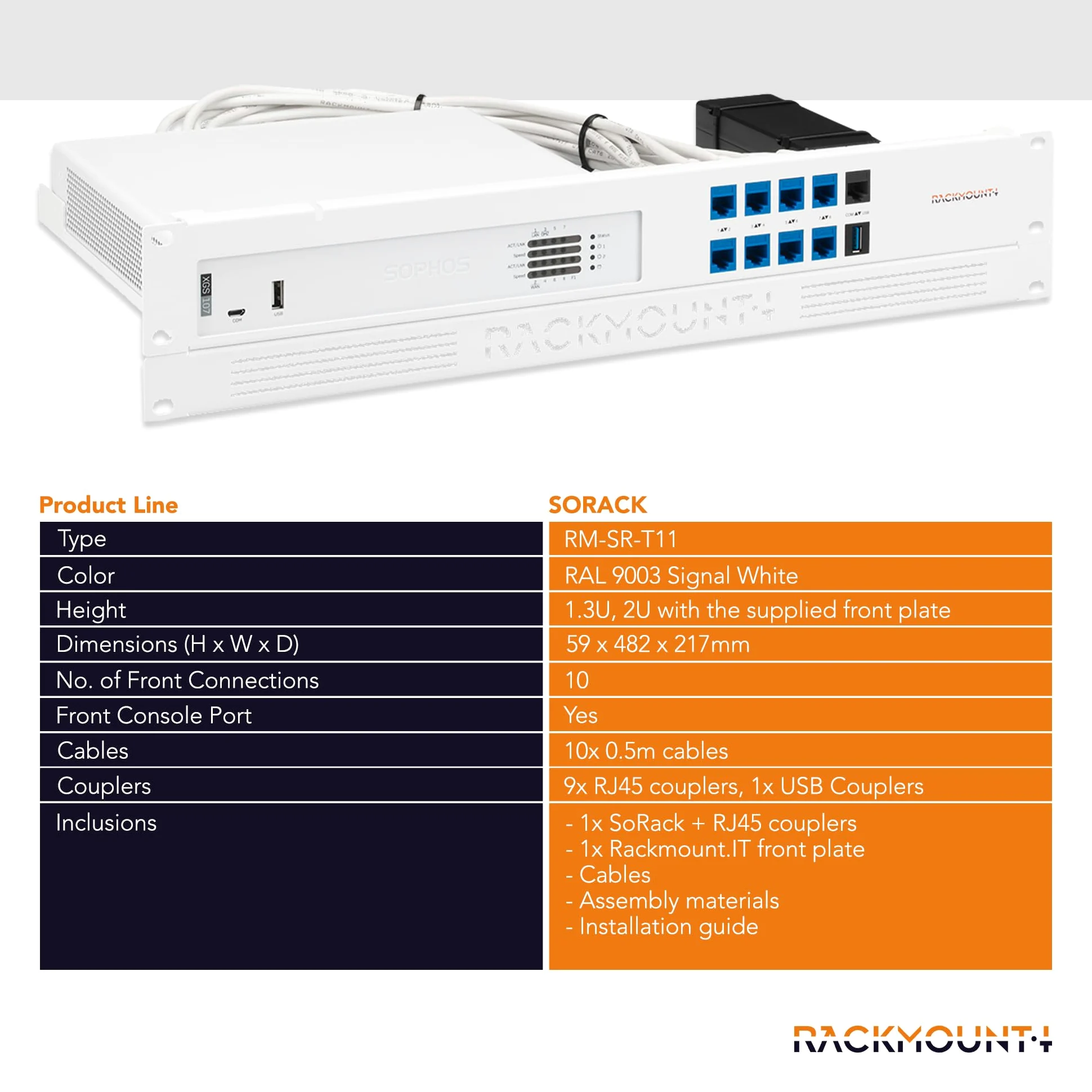 Rackmount.it SORACK - Configurazione di rete - Montaggio rack - bianco segnale (RAL 9003) - Kit per Sophos XGS 87/107, RM-SR-T11