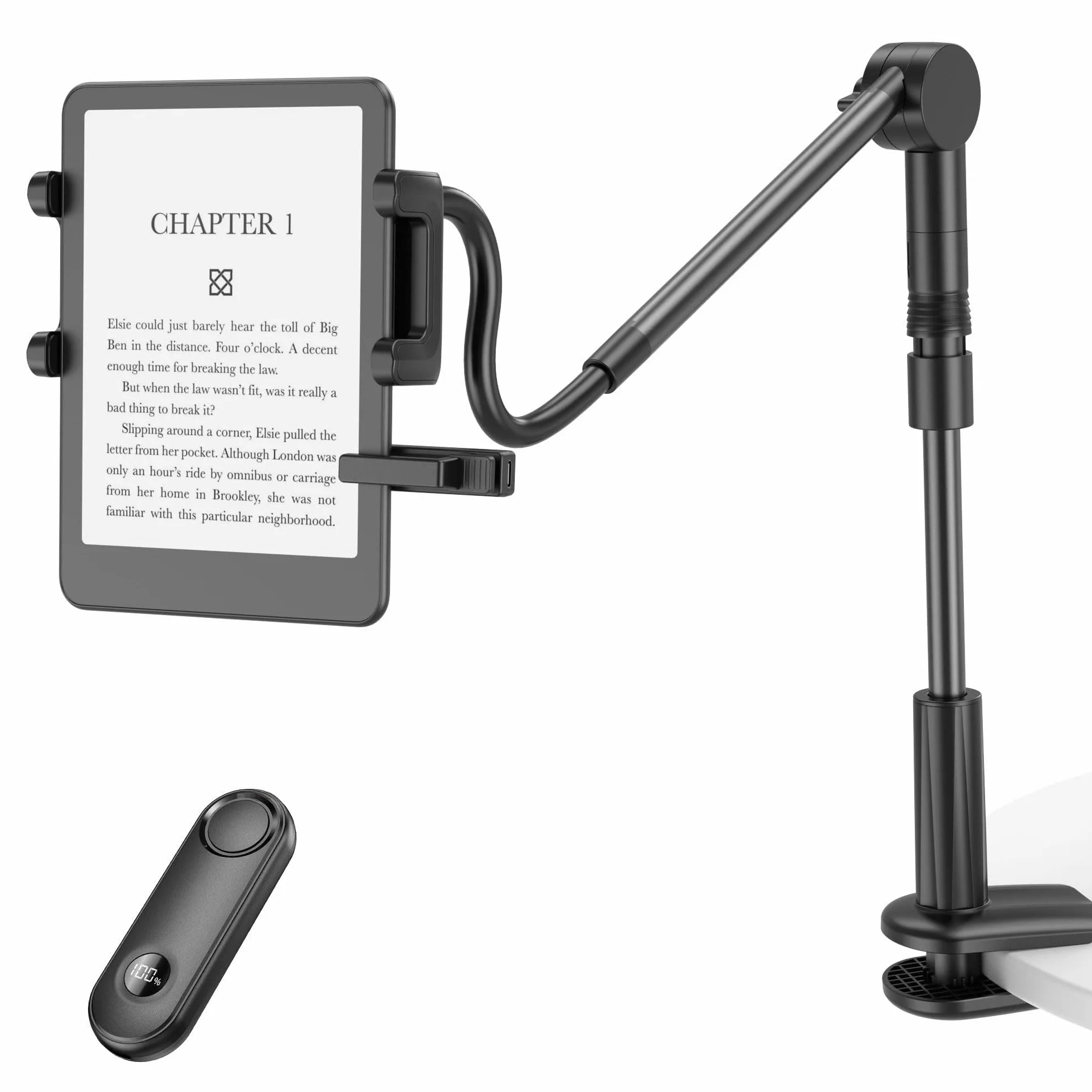 PlusAcc Supporto per Kindle a Collo di Cigno Regolabile per Lettura a Letto, Scrivania e Comodino, Compatibile con Kindle, Kobo e Tablet